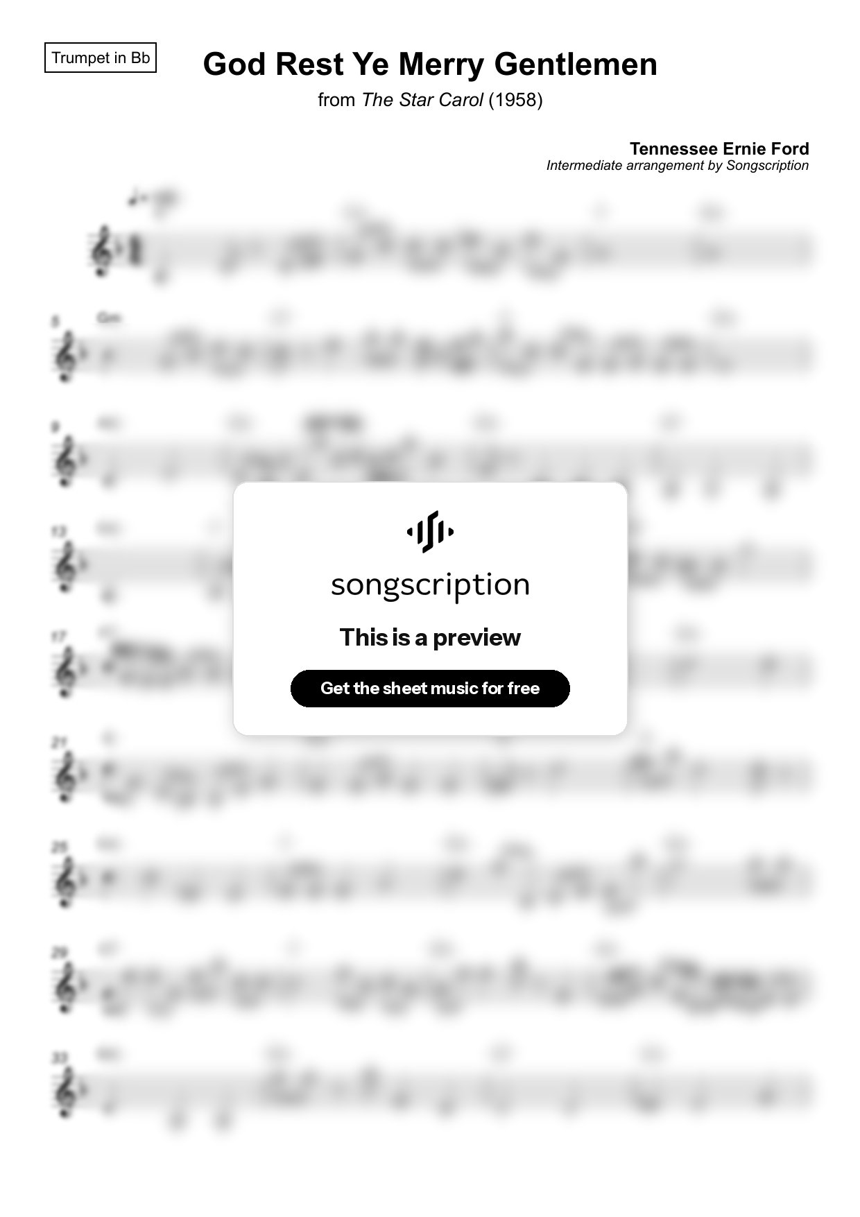 Intermediate Trumpet Sheet Music for "God Rest Ye Merry Gentlemen" by Tennessee Ernie Ford