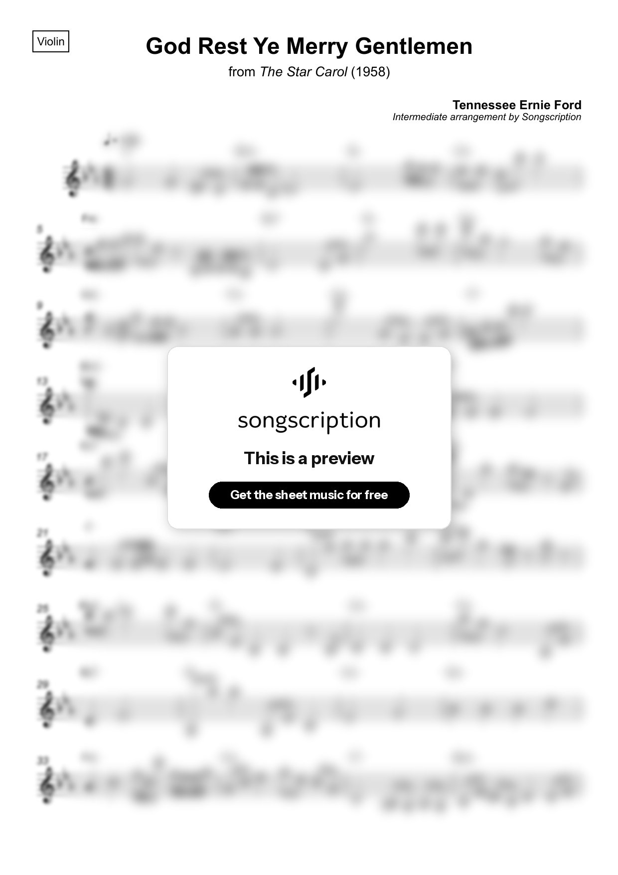 Intermediate Violin Sheet Music for "God Rest Ye Merry Gentlemen" by Tennessee Ernie Ford