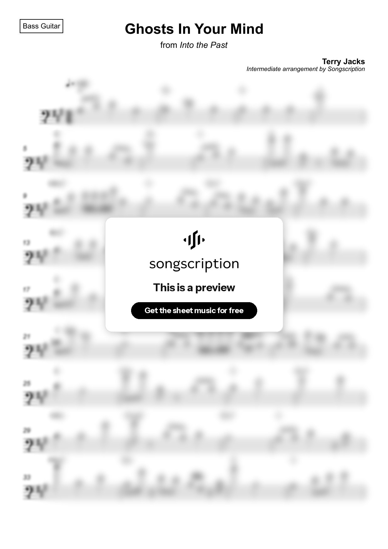 Intermediate Bass Guitar Sheet Music for "Ghosts In Your Mind" by Terry Jacks