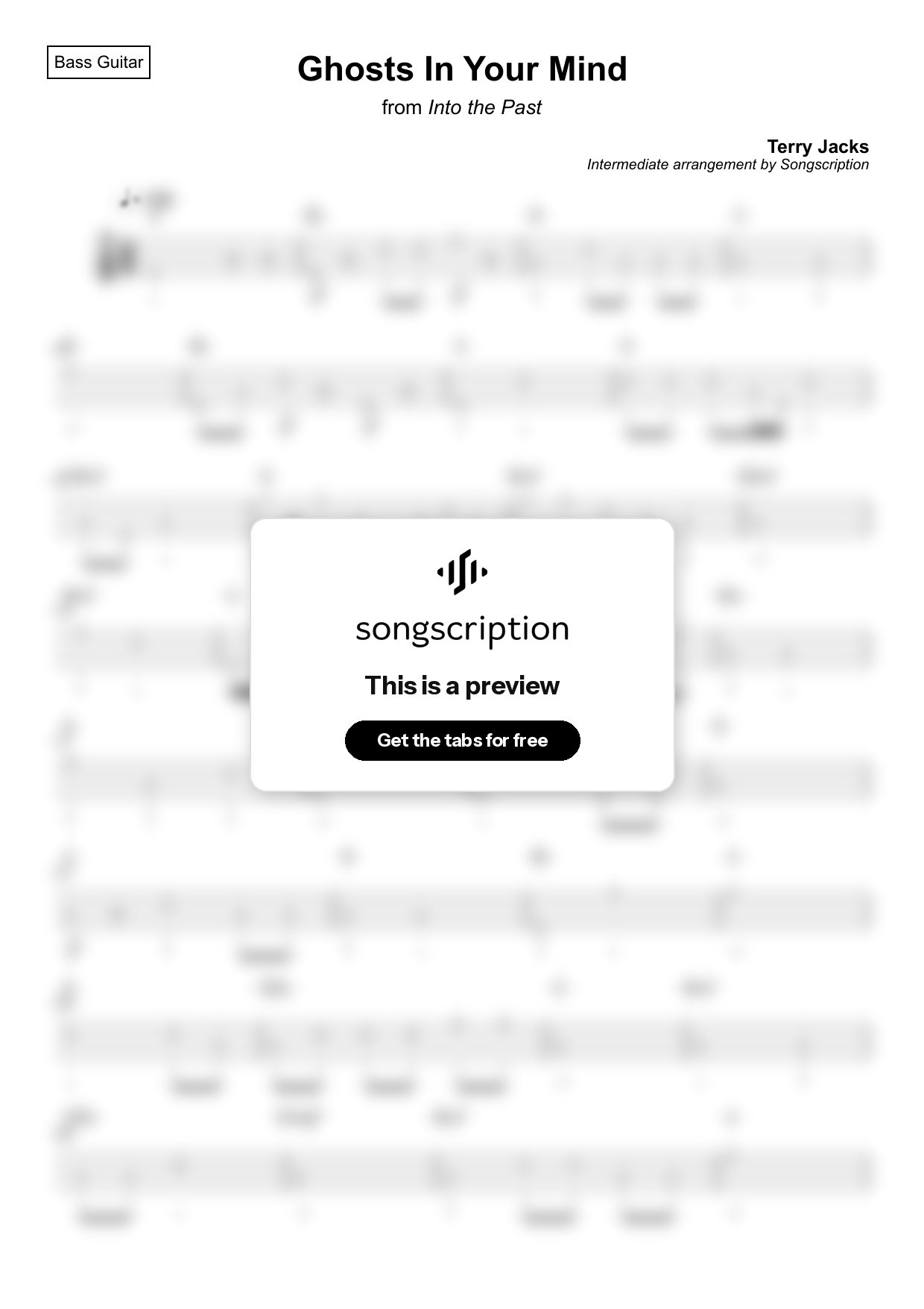 Intermediate Bass Guitar Tabs for "Ghosts In Your Mind" by Terry Jacks
