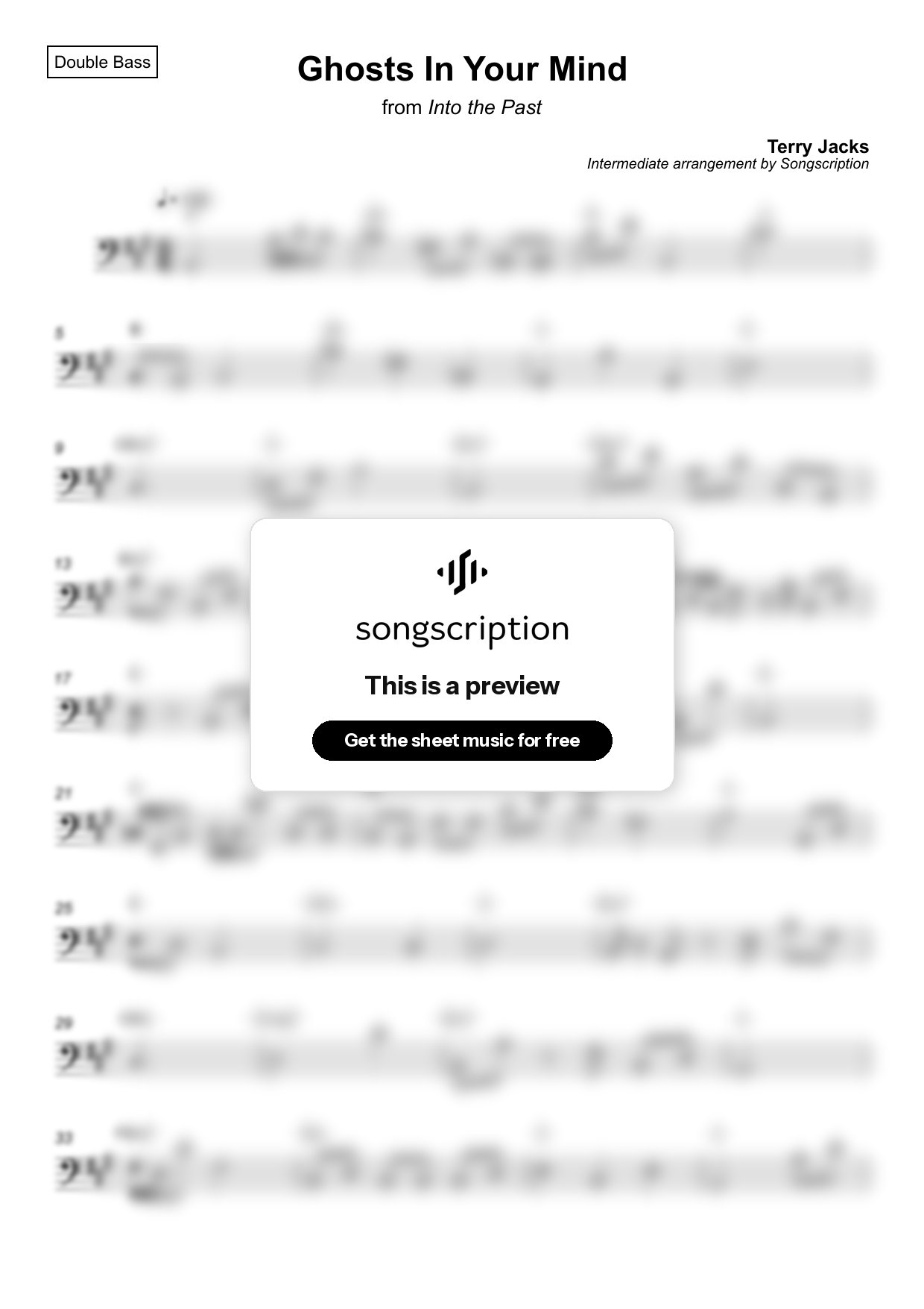 Intermediate Double Bass Sheet Music for "Ghosts In Your Mind" by Terry Jacks