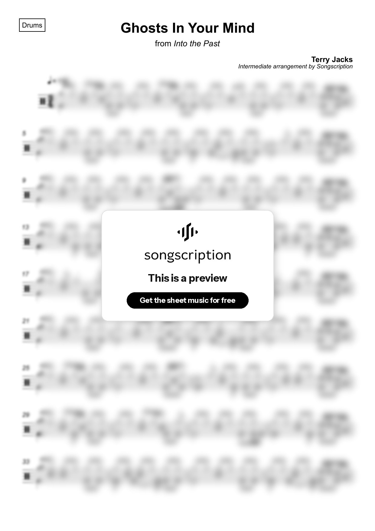 Intermediate Drums Sheet Music for "Ghosts In Your Mind" by Terry Jacks