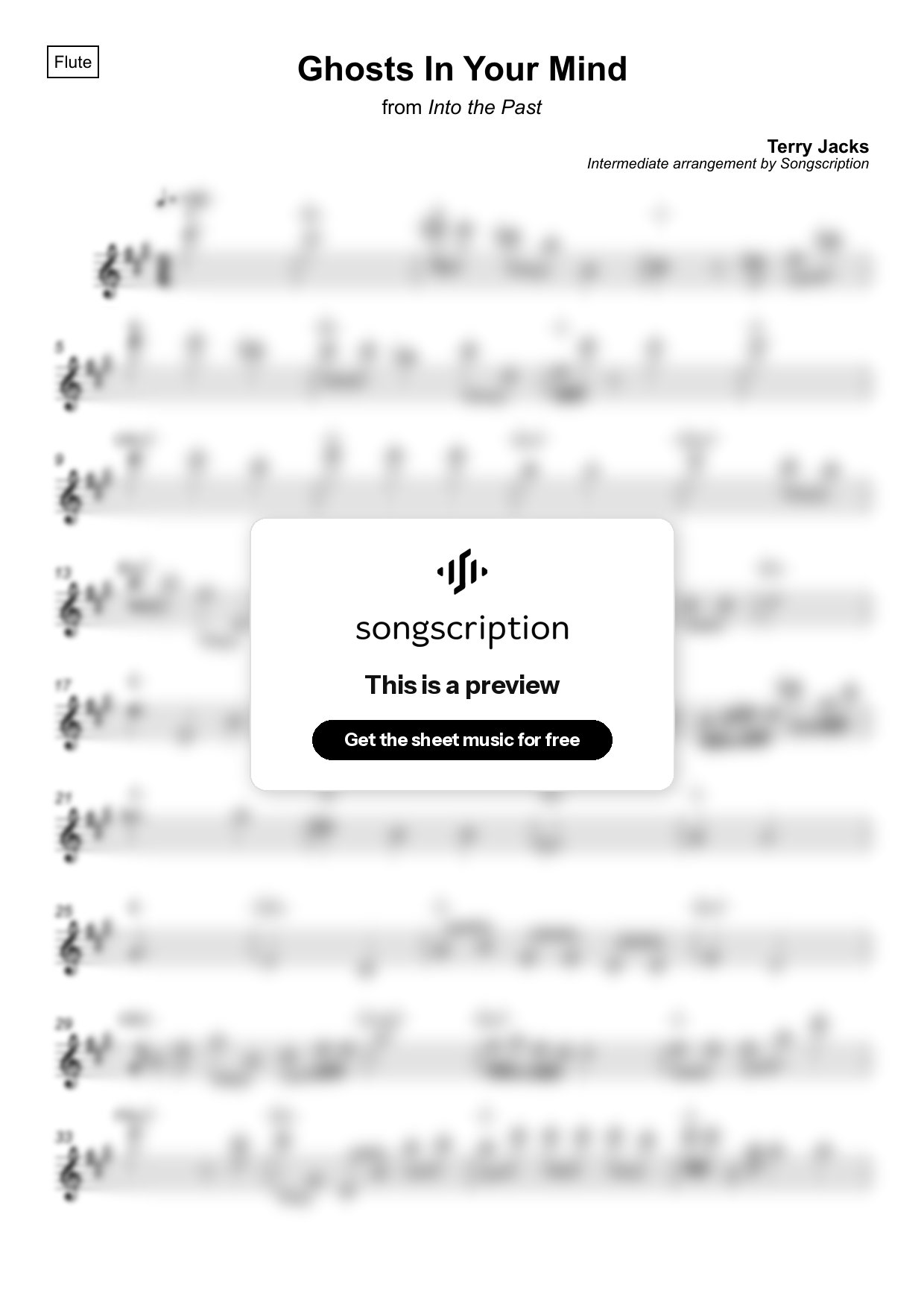 Intermediate Flute Sheet Music for "Ghosts In Your Mind" by Terry Jacks