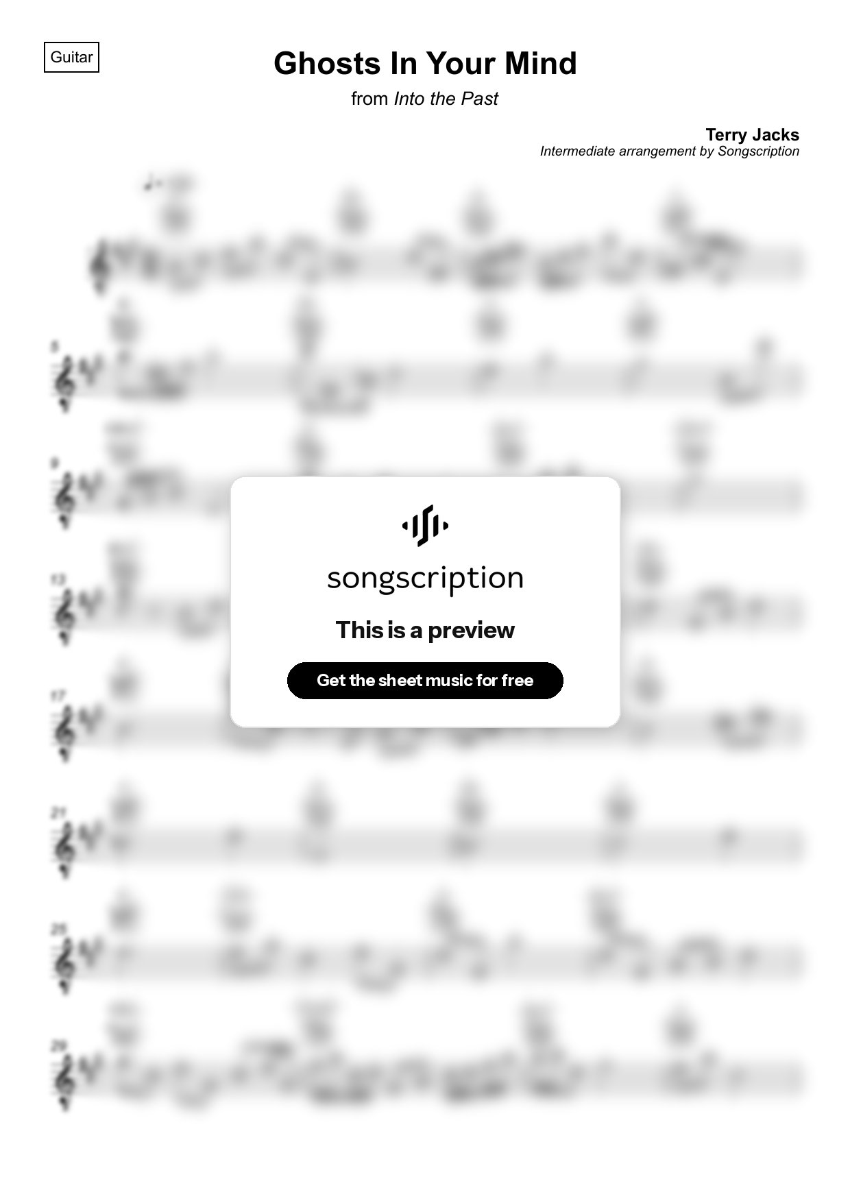 Intermediate Acoustic Guitar Sheet Music for "Ghosts In Your Mind" by Terry Jacks