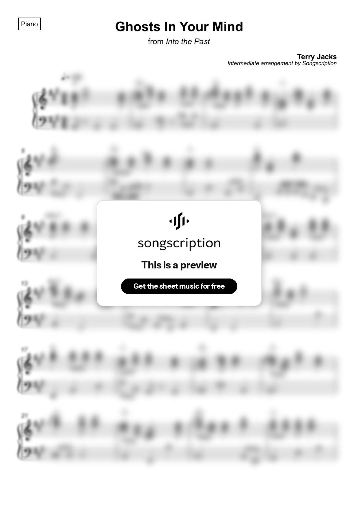 Intermediate Piano Sheet Music for "Ghosts In Your Mind" by Terry Jacks