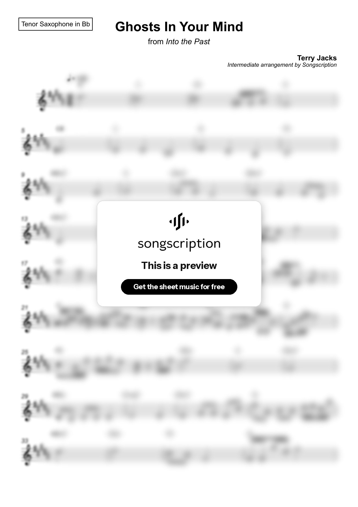 Intermediate Tenor Sax Sheet Music for "Ghosts In Your Mind" by Terry Jacks
