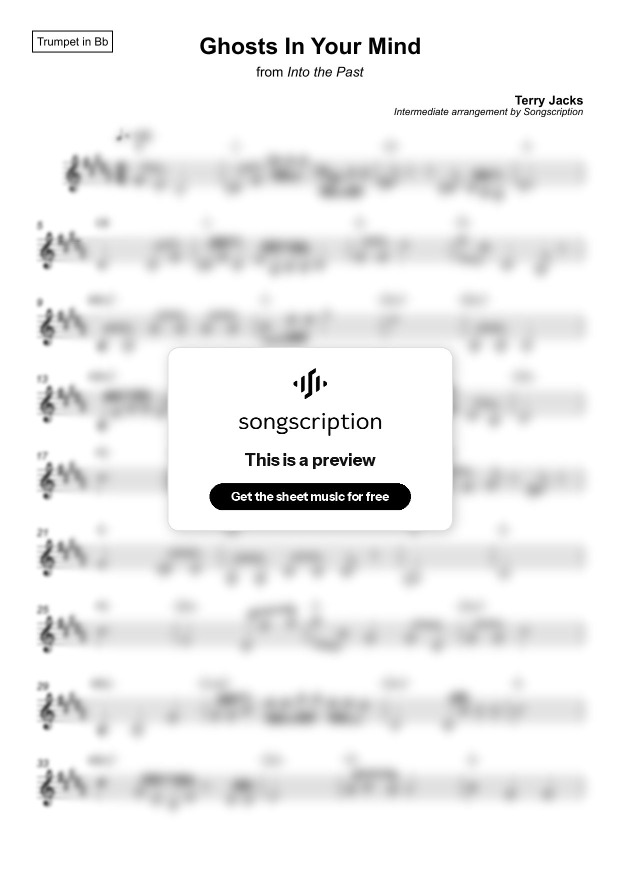 Intermediate Trumpet Sheet Music for "Ghosts In Your Mind" by Terry Jacks
