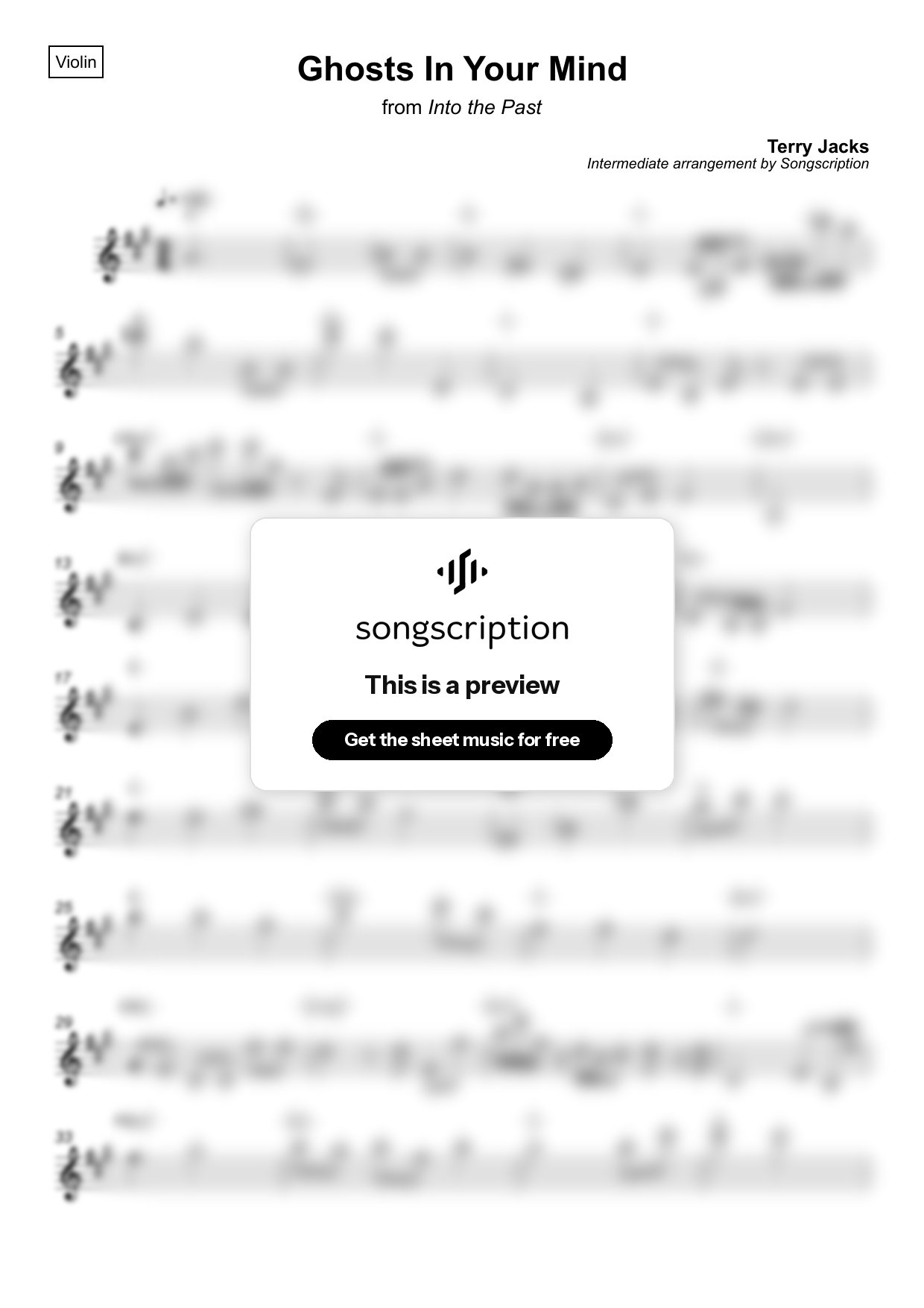 Intermediate Violin Sheet Music for "Ghosts In Your Mind" by Terry Jacks