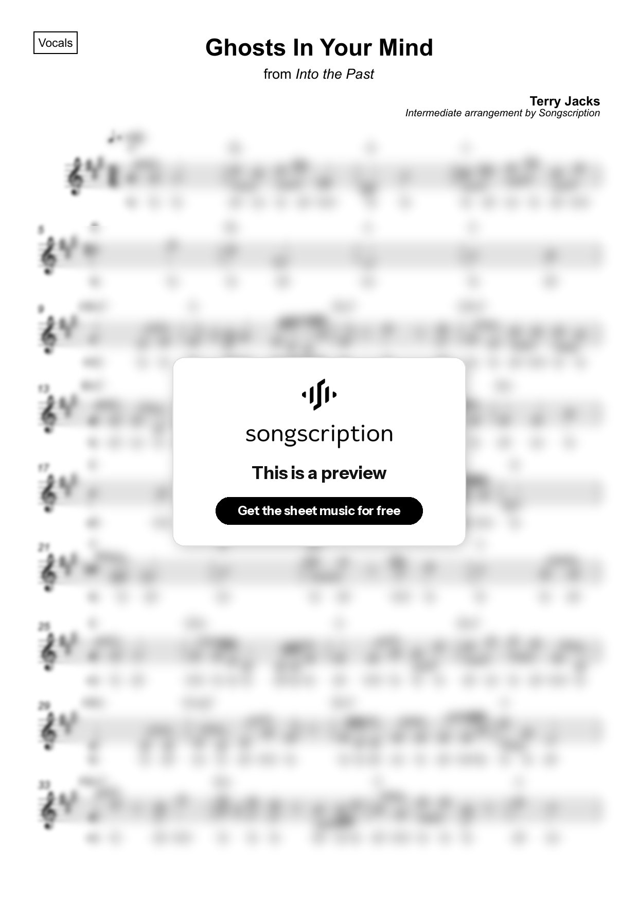 Intermediate Vocals Sheet Music for "Ghosts In Your Mind" by Terry Jacks