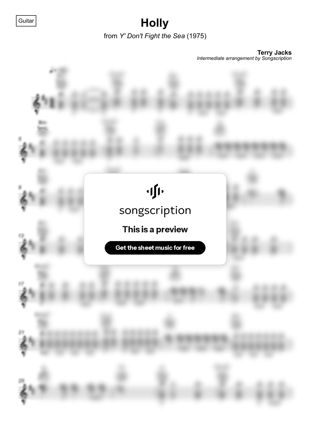 Intermediate Acoustic Guitar Sheet Music for "Holly" by Terry Jacks