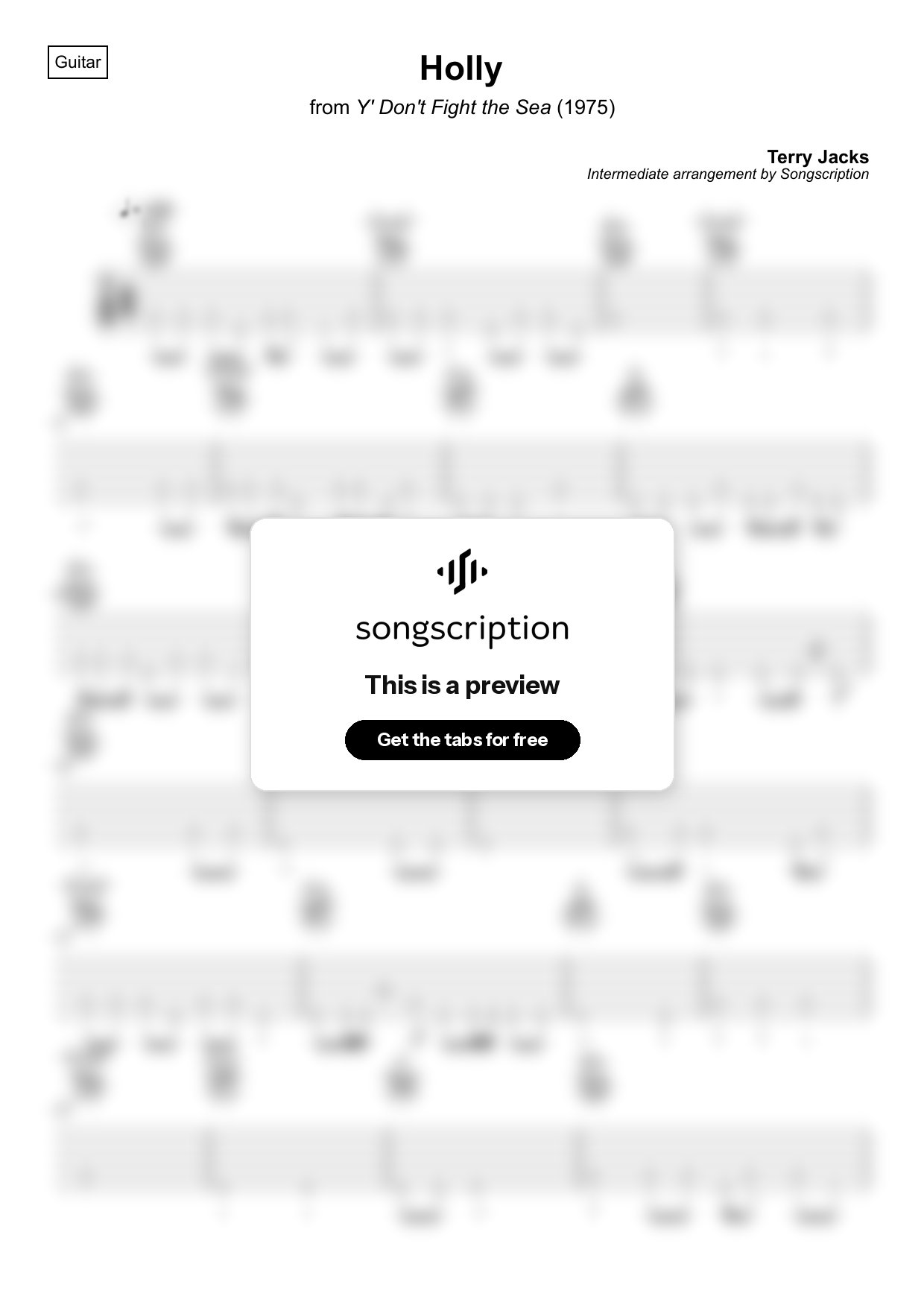 Intermediate Acoustic Guitar Tabs for "Holly" by Terry Jacks