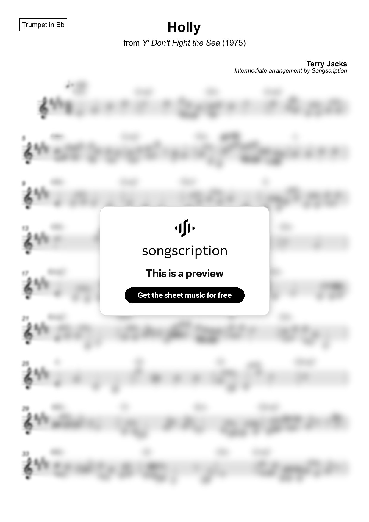 Intermediate Trumpet Sheet Music for "Holly" by Terry Jacks
