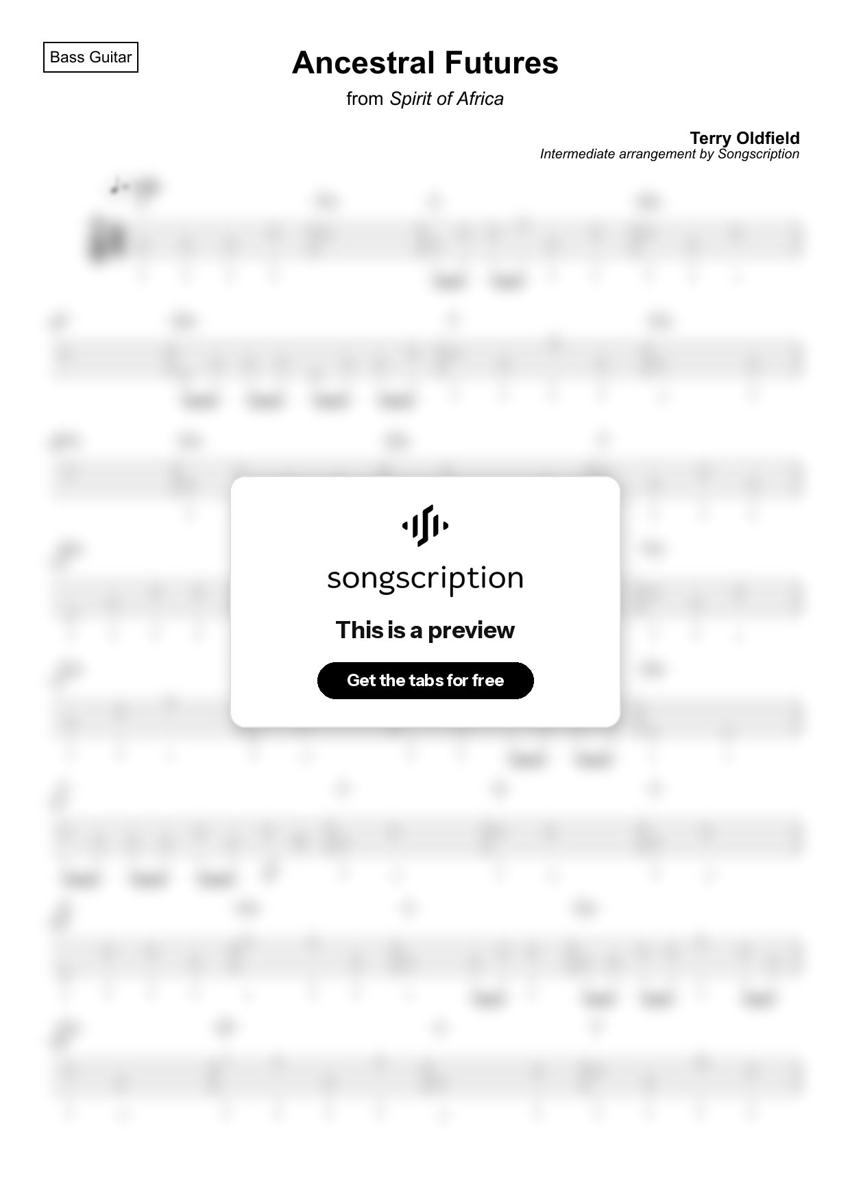 Intermediate Bass Guitar Tabs for "Ancestral Futures" by Terry Oldfield