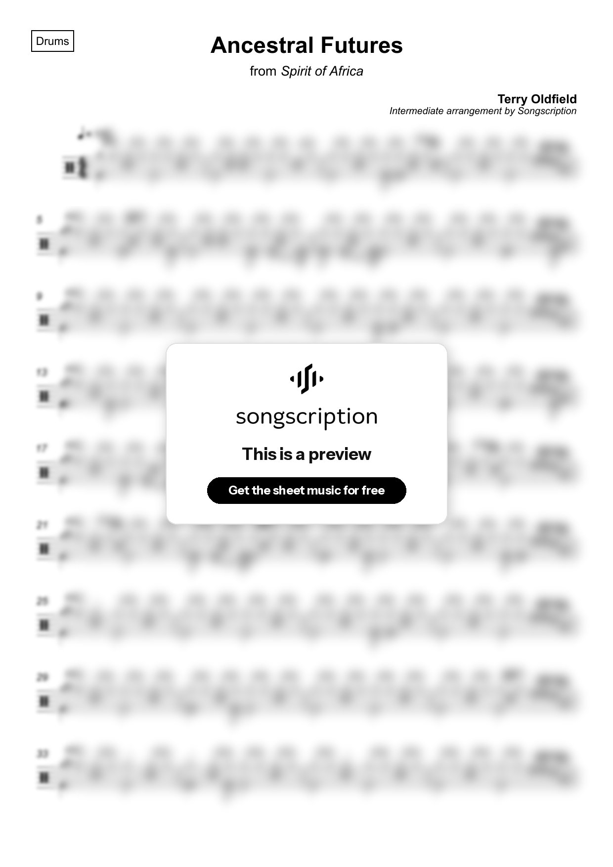 Intermediate Drums Sheet Music for "Ancestral Futures" by Terry Oldfield