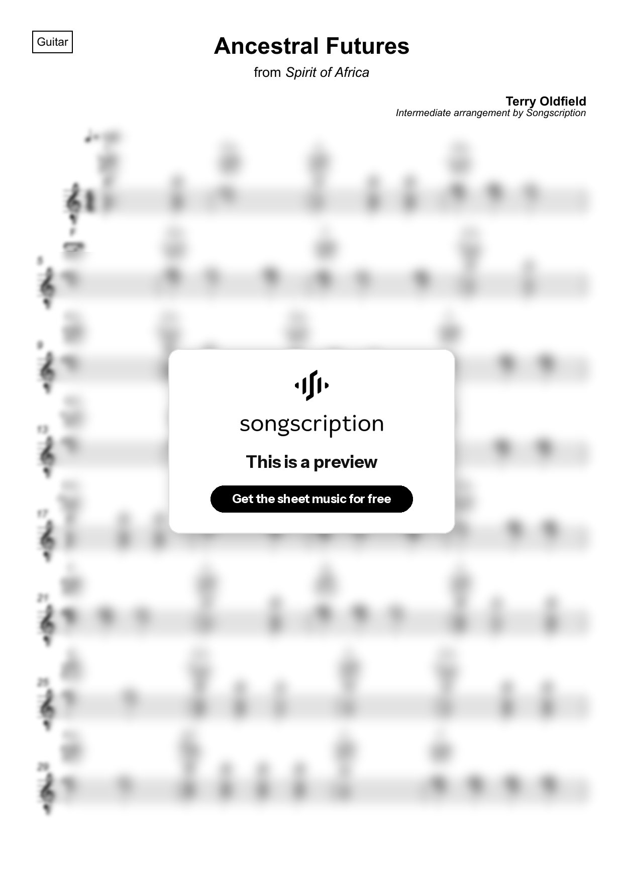 Intermediate Acoustic Guitar Sheet Music for "Ancestral Futures" by Terry Oldfield