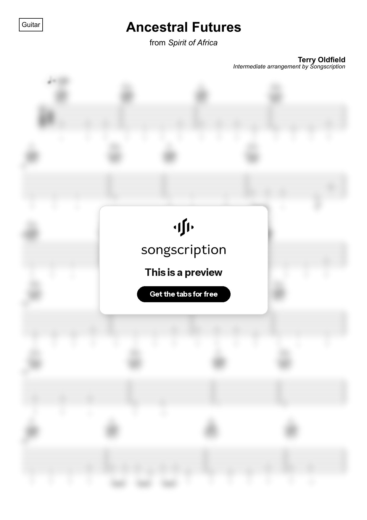 Intermediate Acoustic Guitar Tabs for "Ancestral Futures" by Terry Oldfield