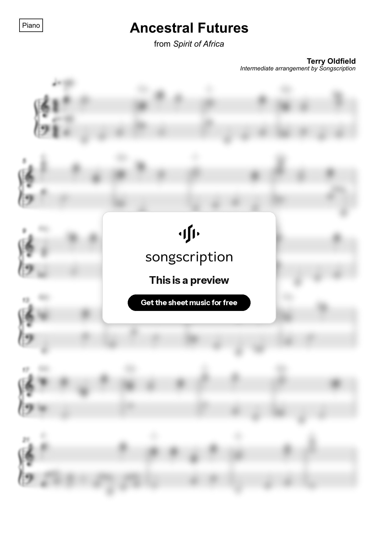Intermediate Piano Sheet Music for "Ancestral Futures" by Terry Oldfield