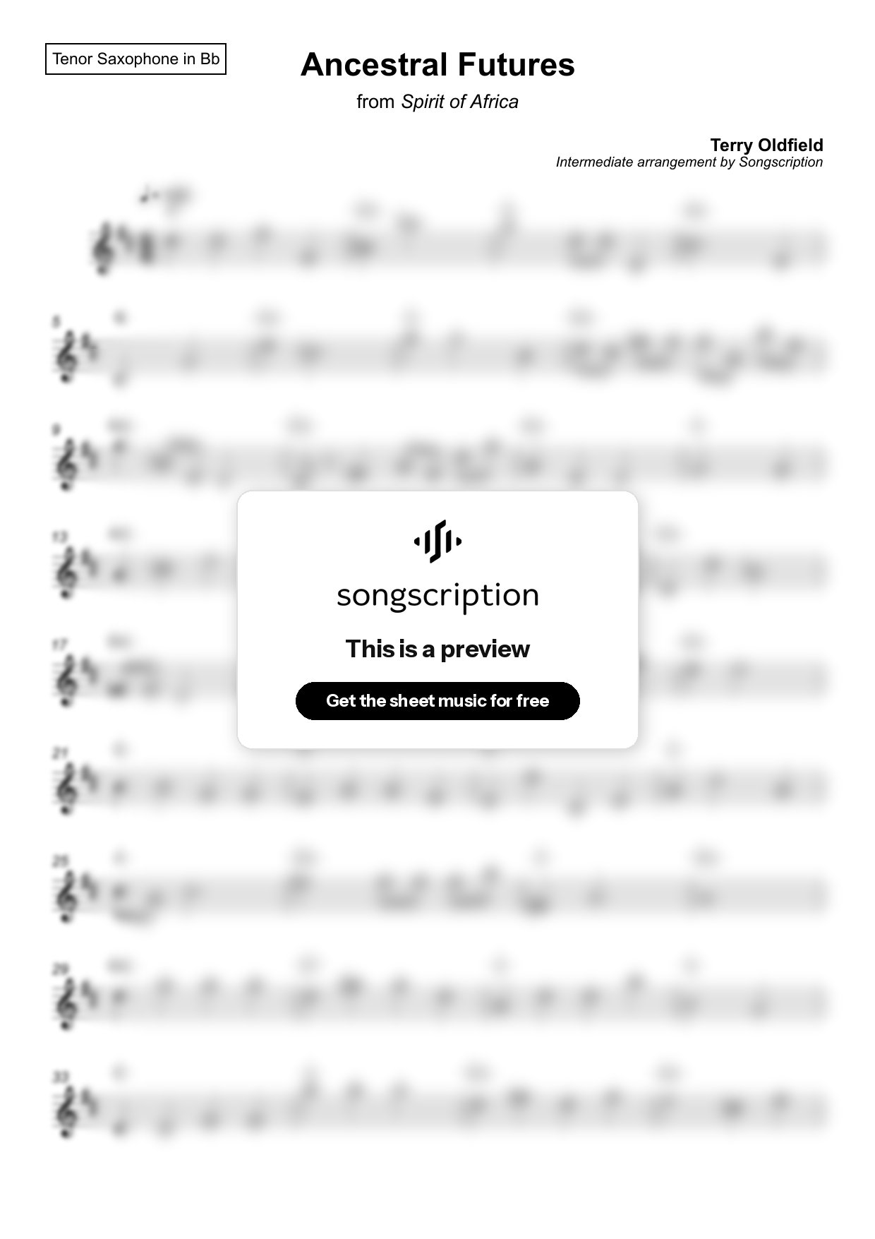 Intermediate Tenor Sax Sheet Music for "Ancestral Futures" by Terry Oldfield