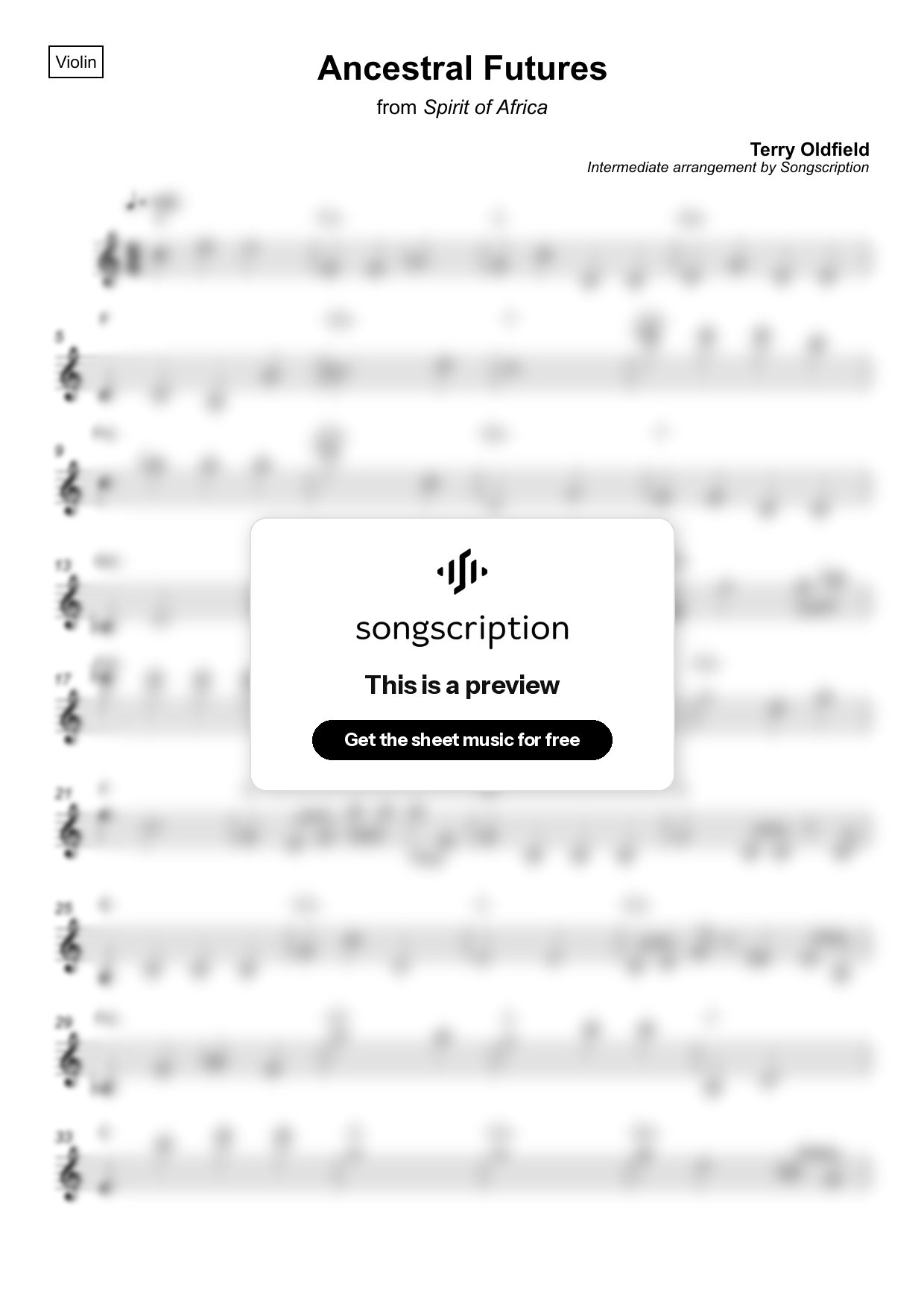 Intermediate Violin Sheet Music for "Ancestral Futures" by Terry Oldfield