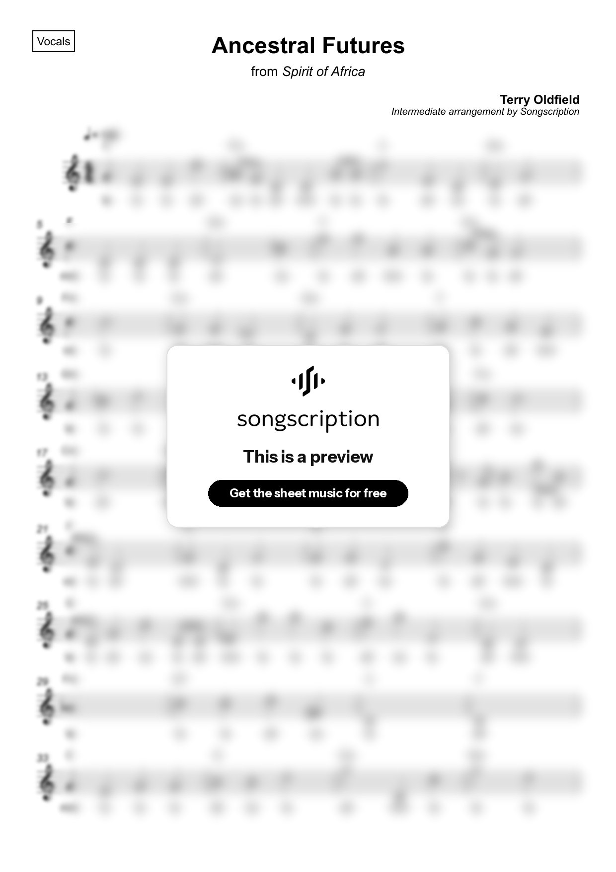 Intermediate Vocals Sheet Music for "Ancestral Futures" by Terry Oldfield