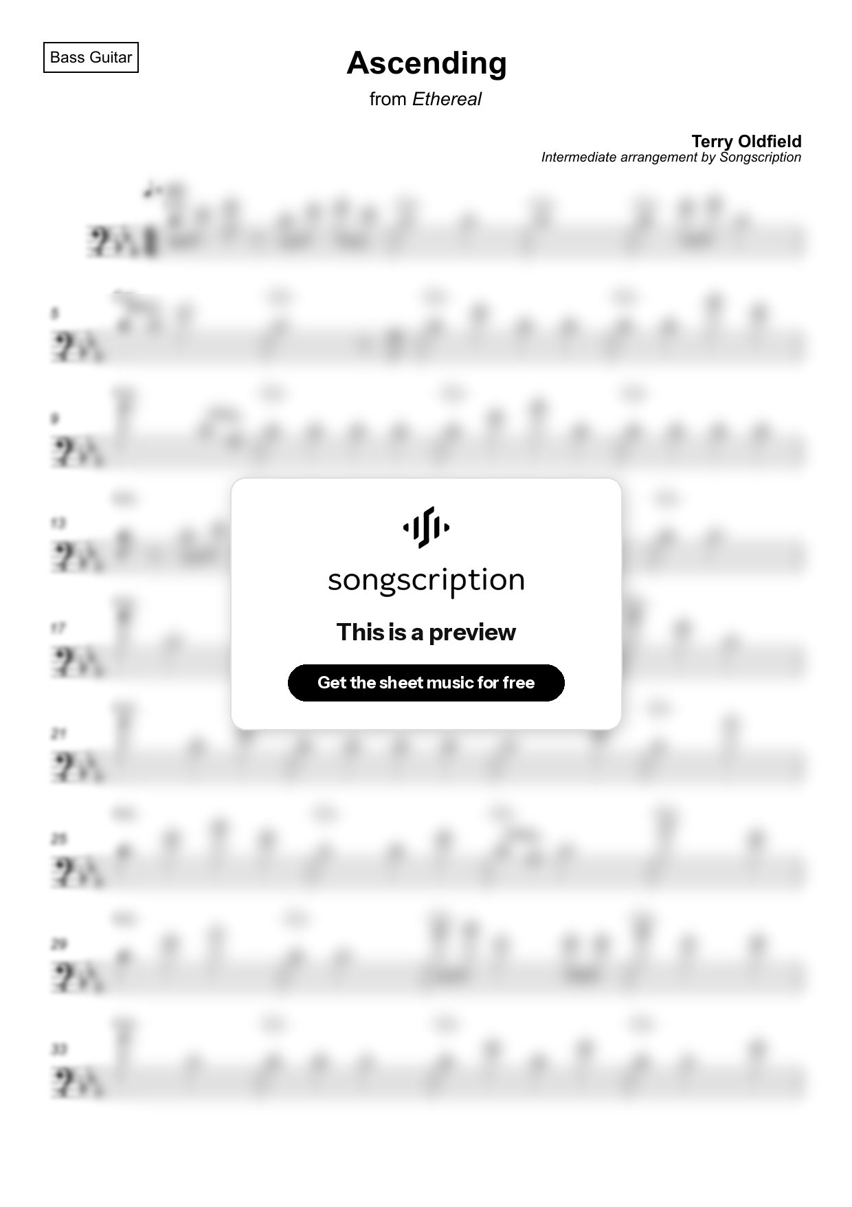 Intermediate Bass Guitar Sheet Music for "Ascending" by Terry Oldfield