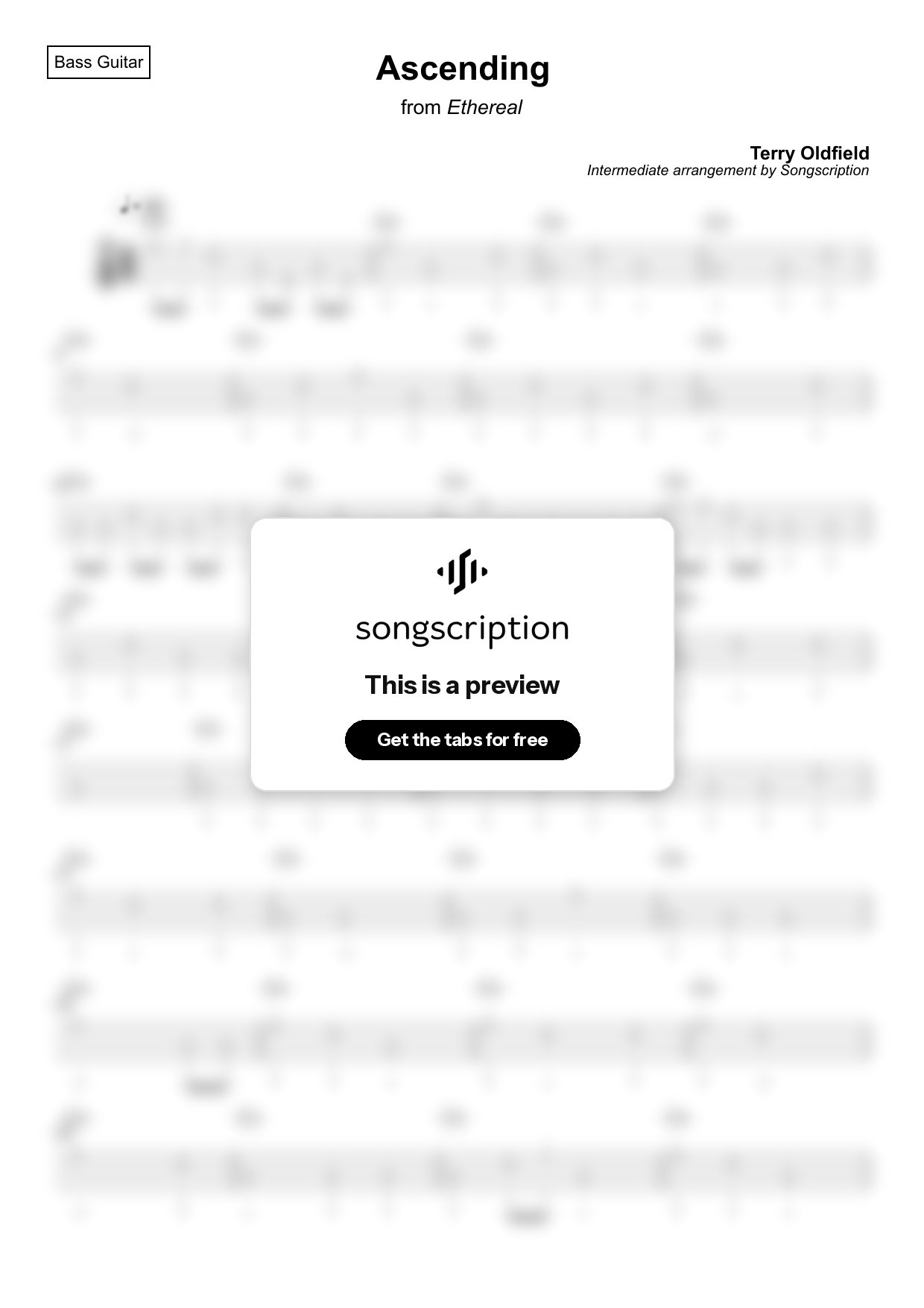 Intermediate Bass Guitar Tabs for "Ascending" by Terry Oldfield