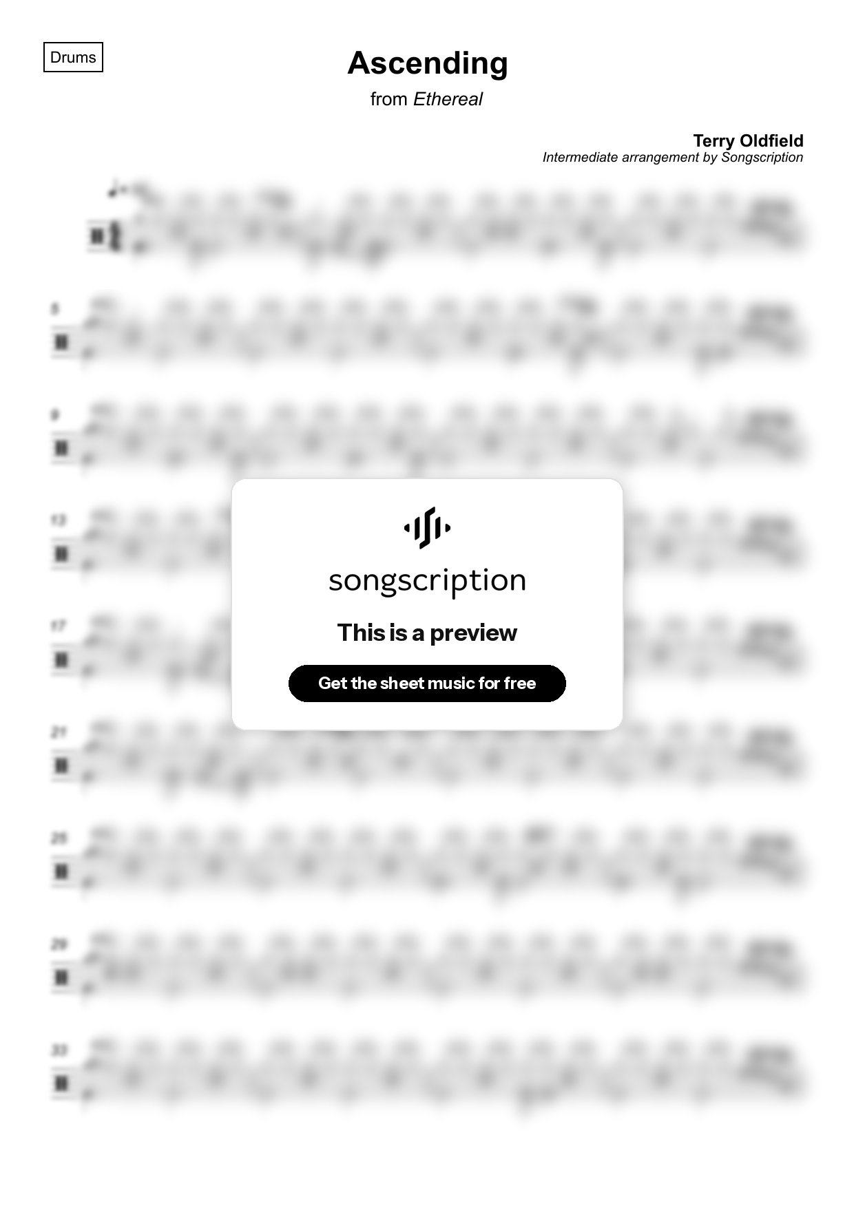 Intermediate Drums Sheet Music for "Ascending" by Terry Oldfield
