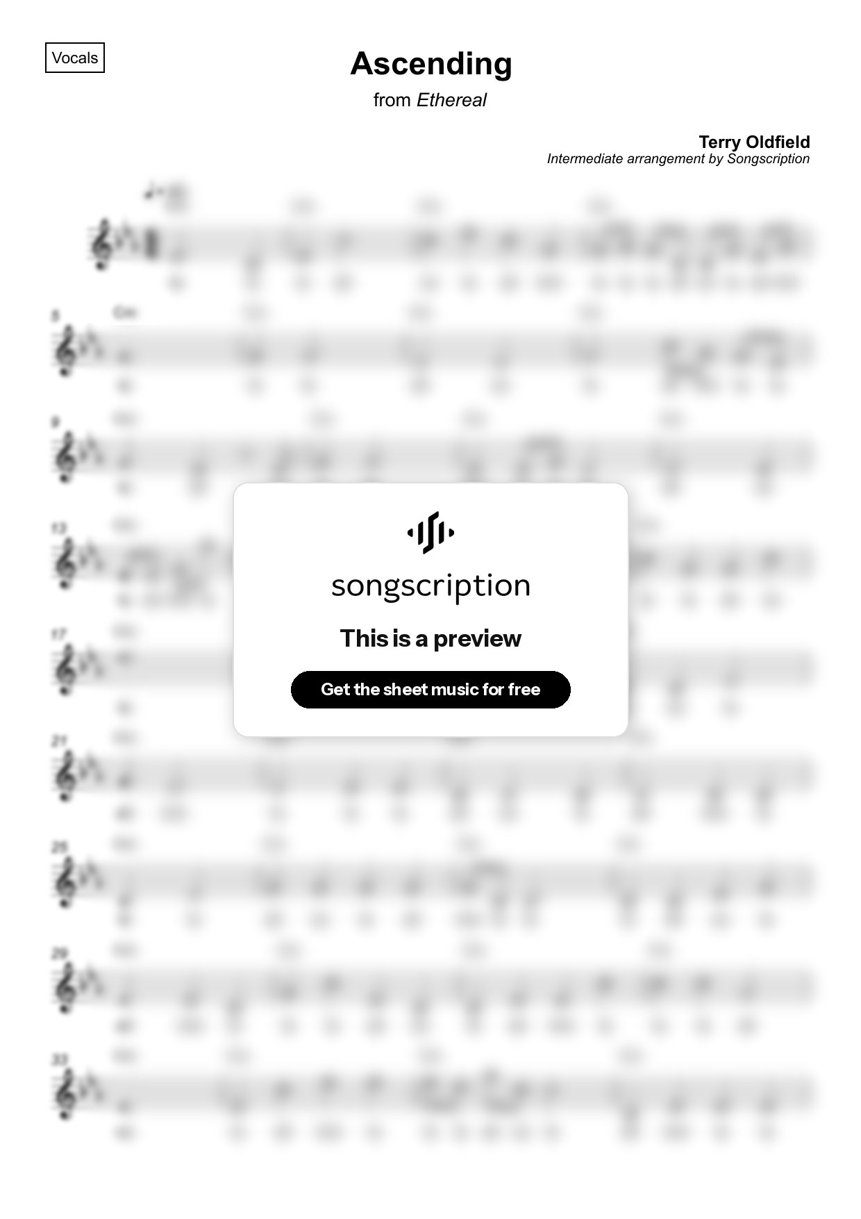 Intermediate Vocals Sheet Music for "Ascending" by Terry Oldfield