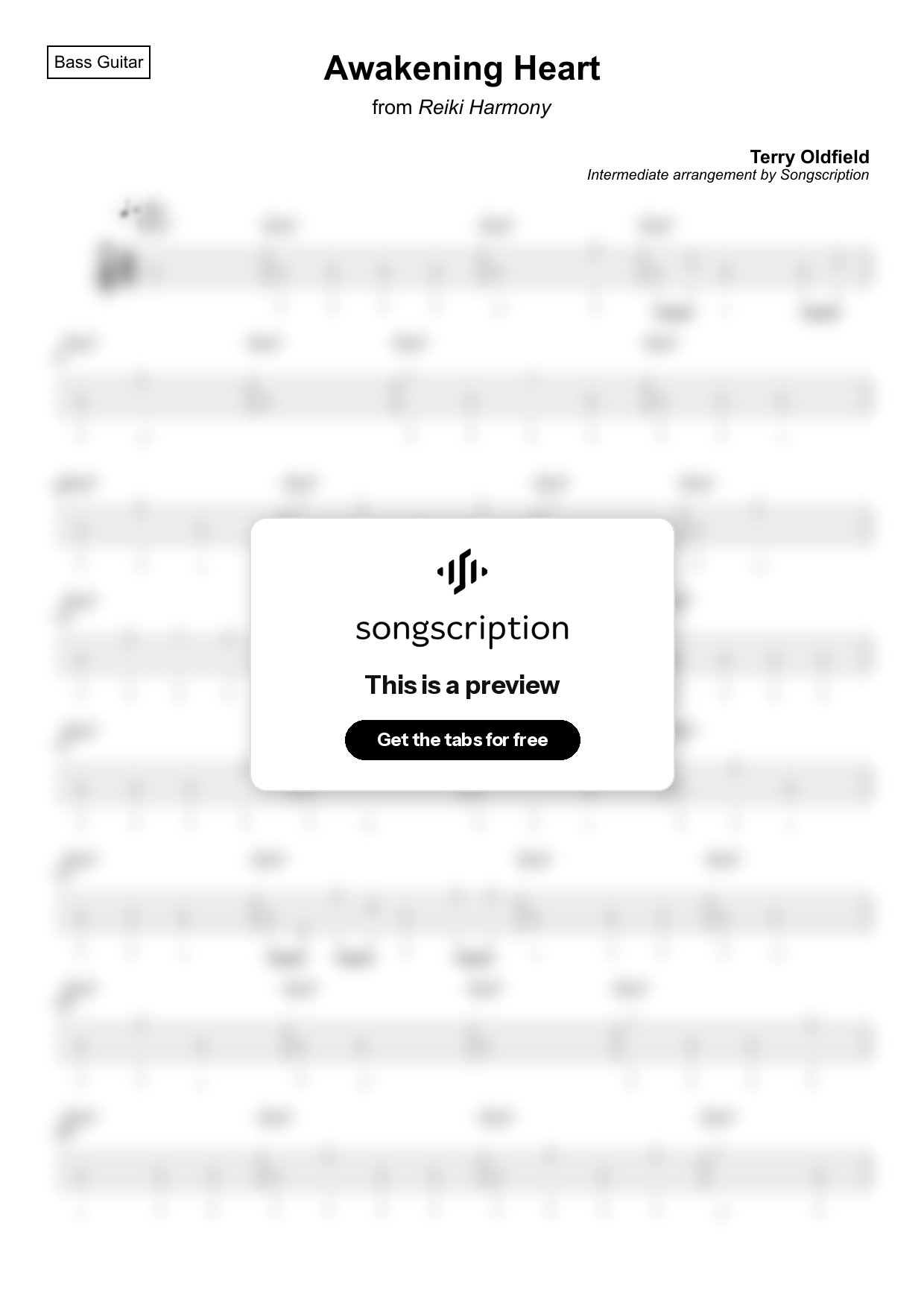 Intermediate Bass Guitar Tabs for "Awakening Heart" by Terry Oldfield