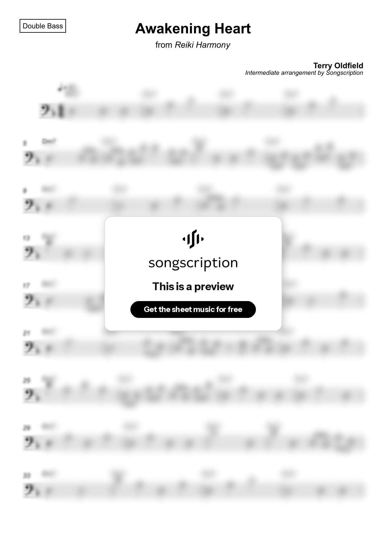 Intermediate Double Bass Sheet Music for "Awakening Heart" by Terry Oldfield