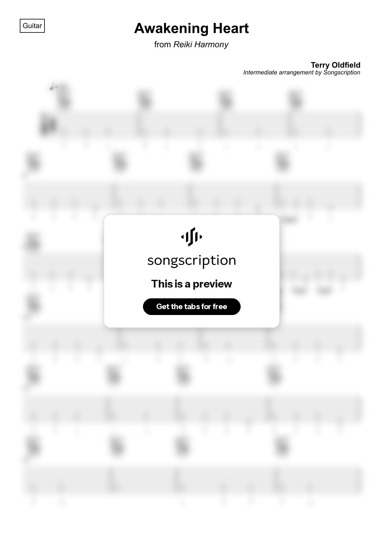 Intermediate Acoustic Guitar Tabs for "Awakening Heart" by Terry Oldfield