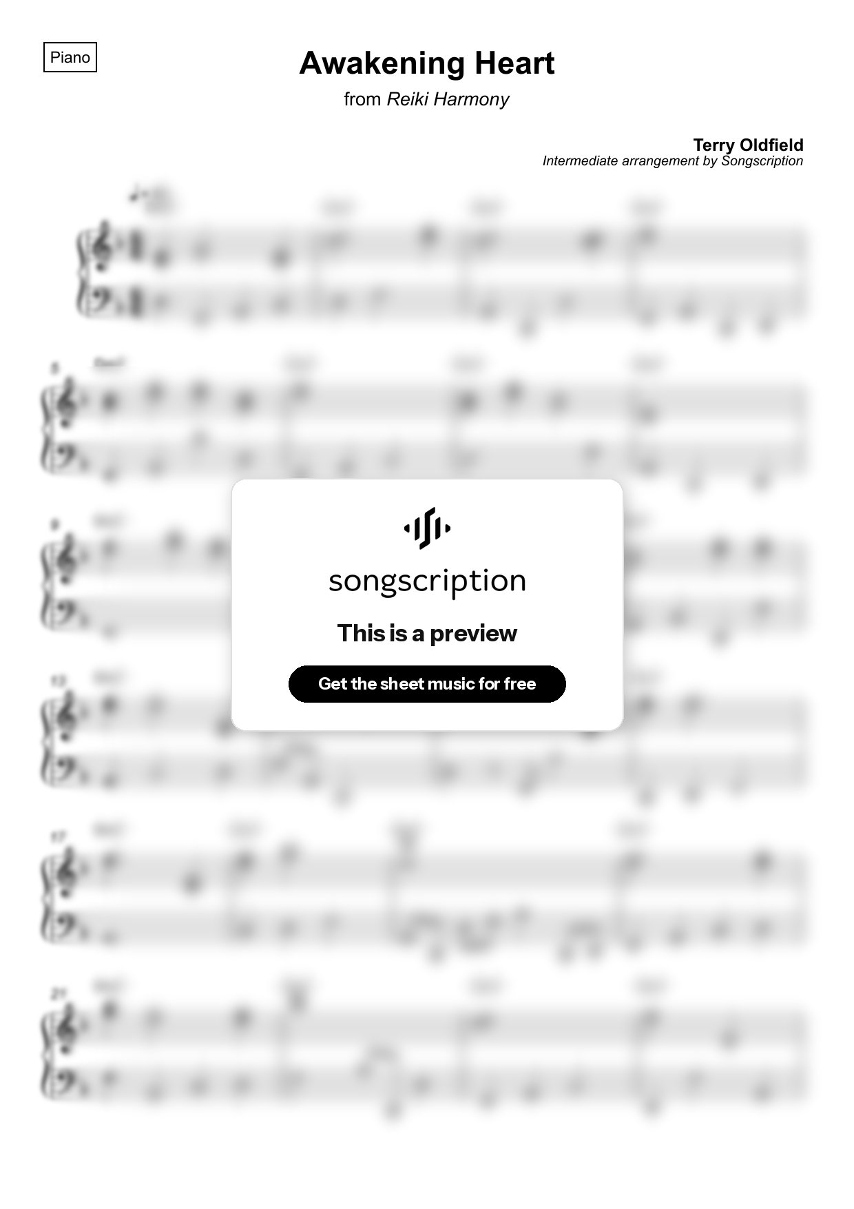 Intermediate Piano Sheet Music for "Awakening Heart" by Terry Oldfield