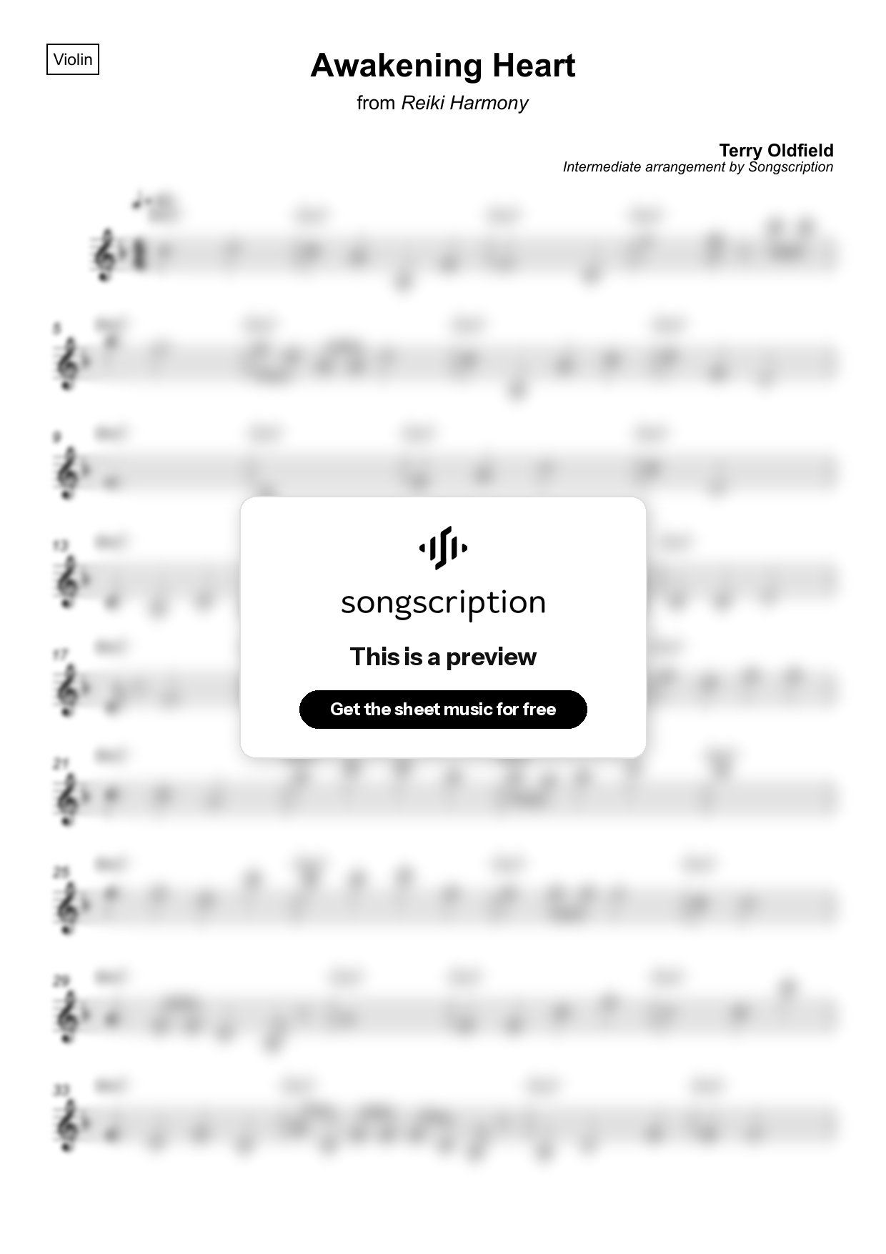 Intermediate Violin Sheet Music for "Awakening Heart" by Terry Oldfield