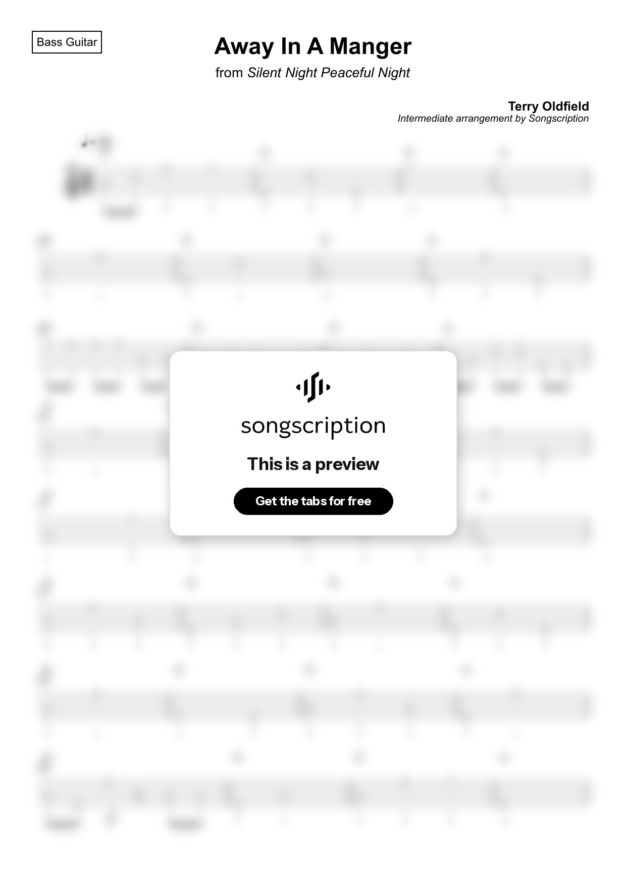 Intermediate Bass Guitar Tabs for "Away In A Manger" by Terry Oldfield