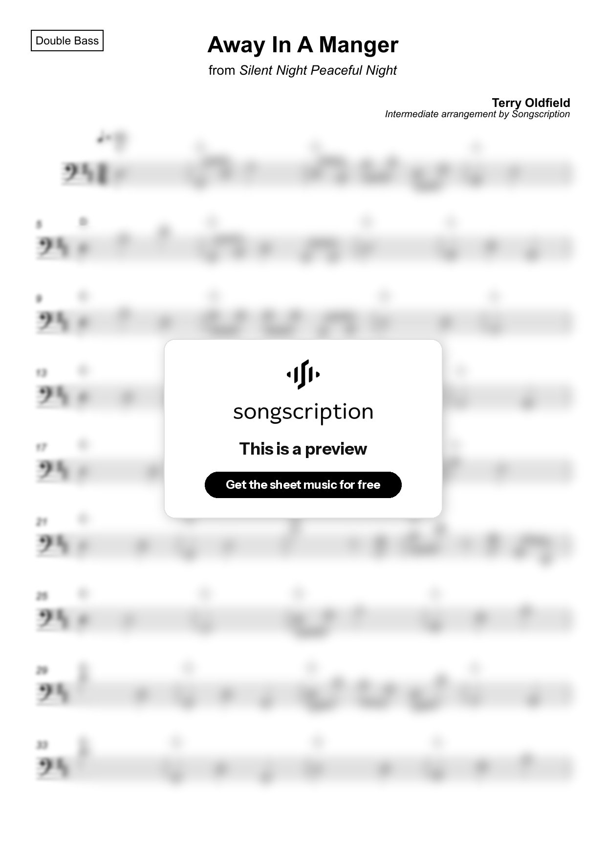 Intermediate Double Bass Sheet Music for "Away In A Manger" by Terry Oldfield