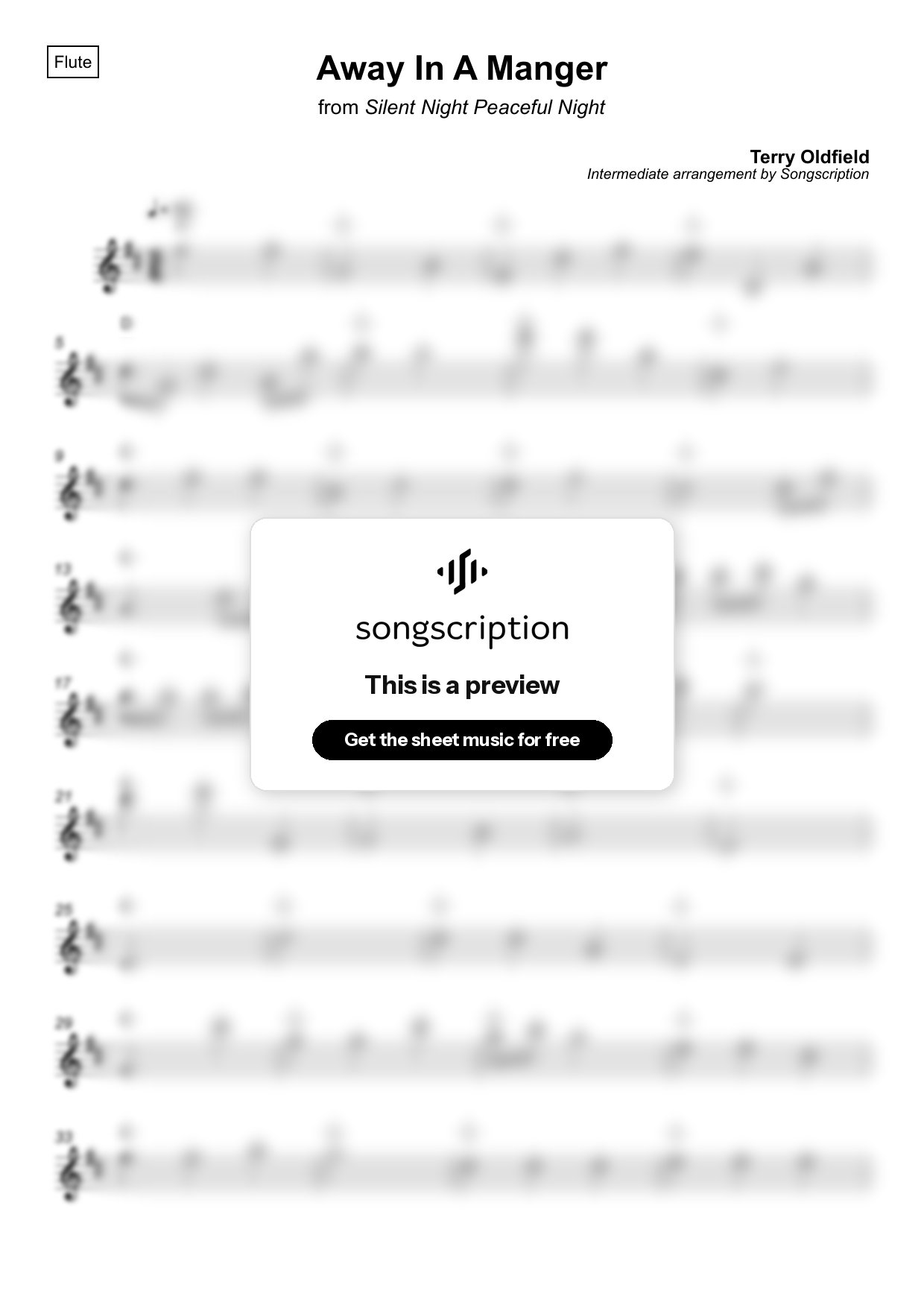 Intermediate Flute Sheet Music for "Away In A Manger" by Terry Oldfield