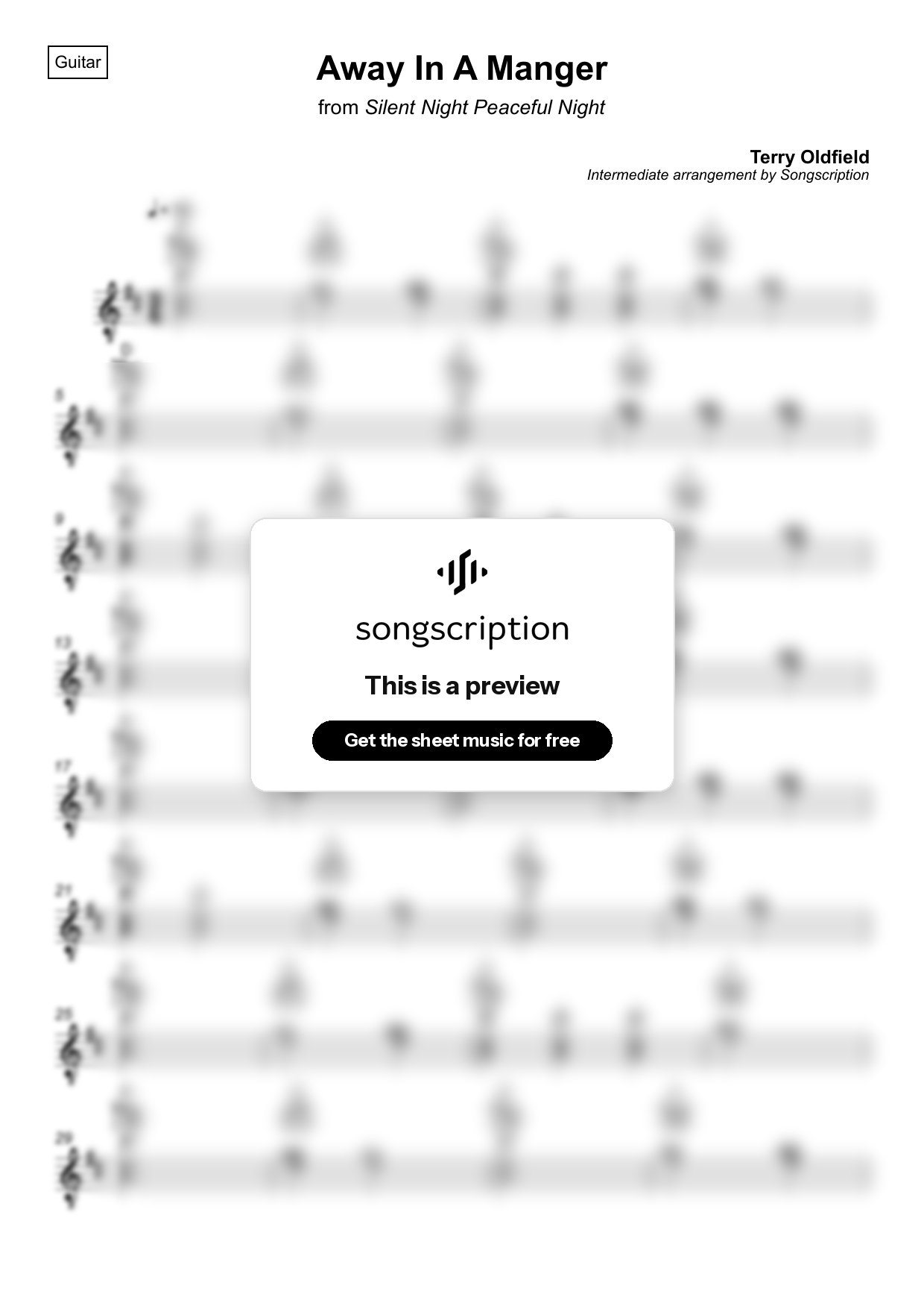 Intermediate Acoustic Guitar Sheet Music for "Away In A Manger" by Terry Oldfield