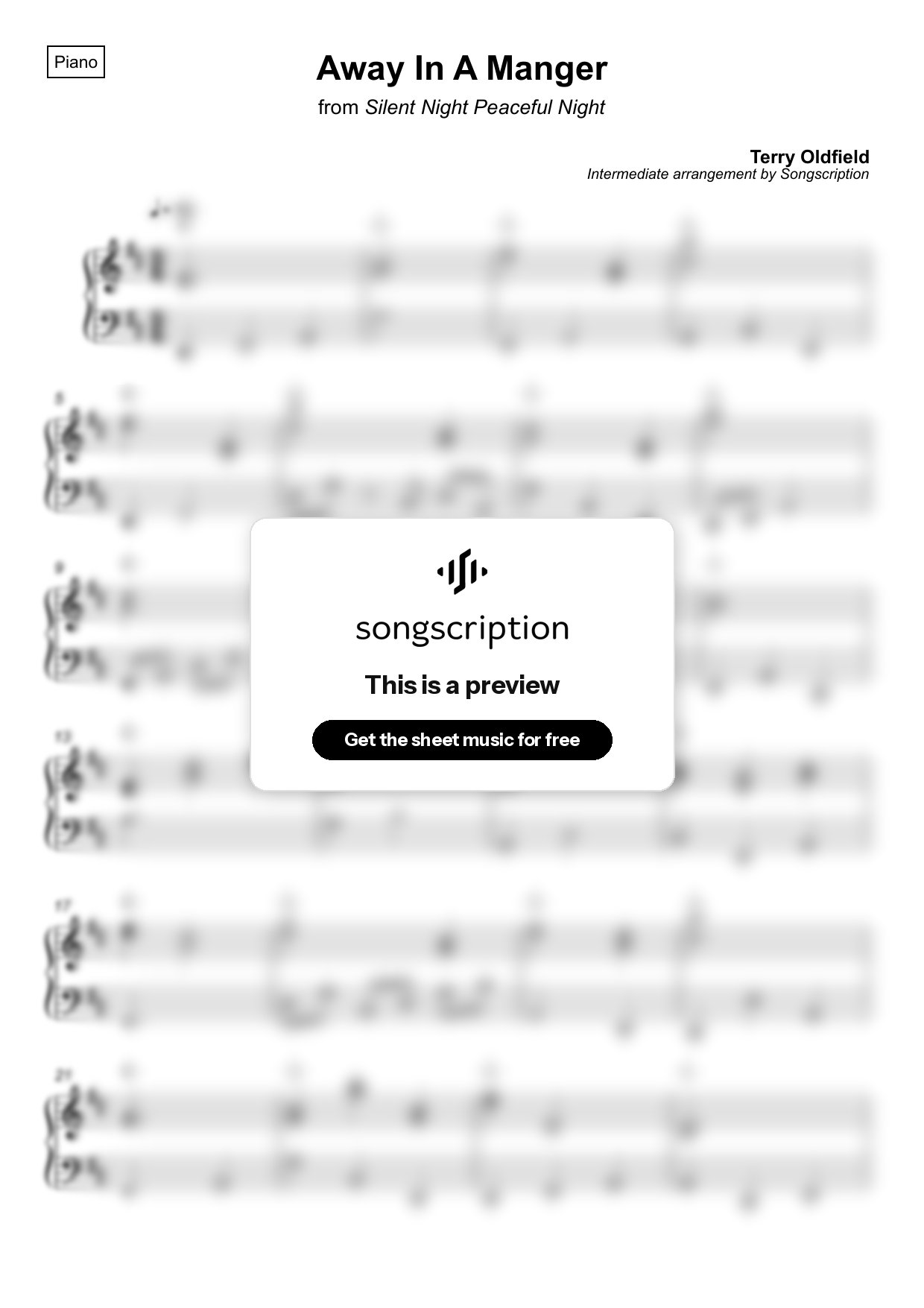 Intermediate Piano Sheet Music for "Away In A Manger" by Terry Oldfield