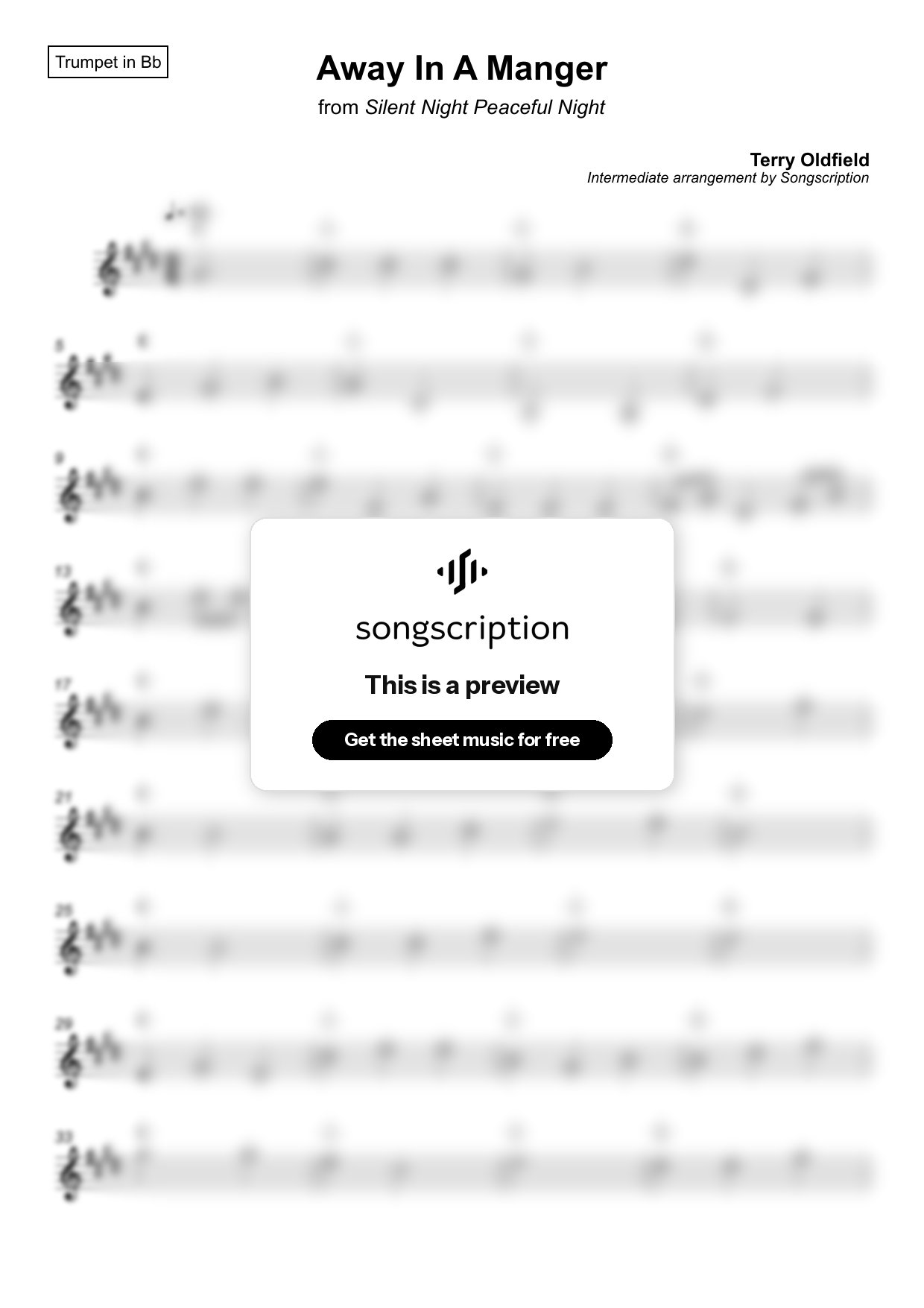 Intermediate Trumpet Sheet Music for "Away In A Manger" by Terry Oldfield