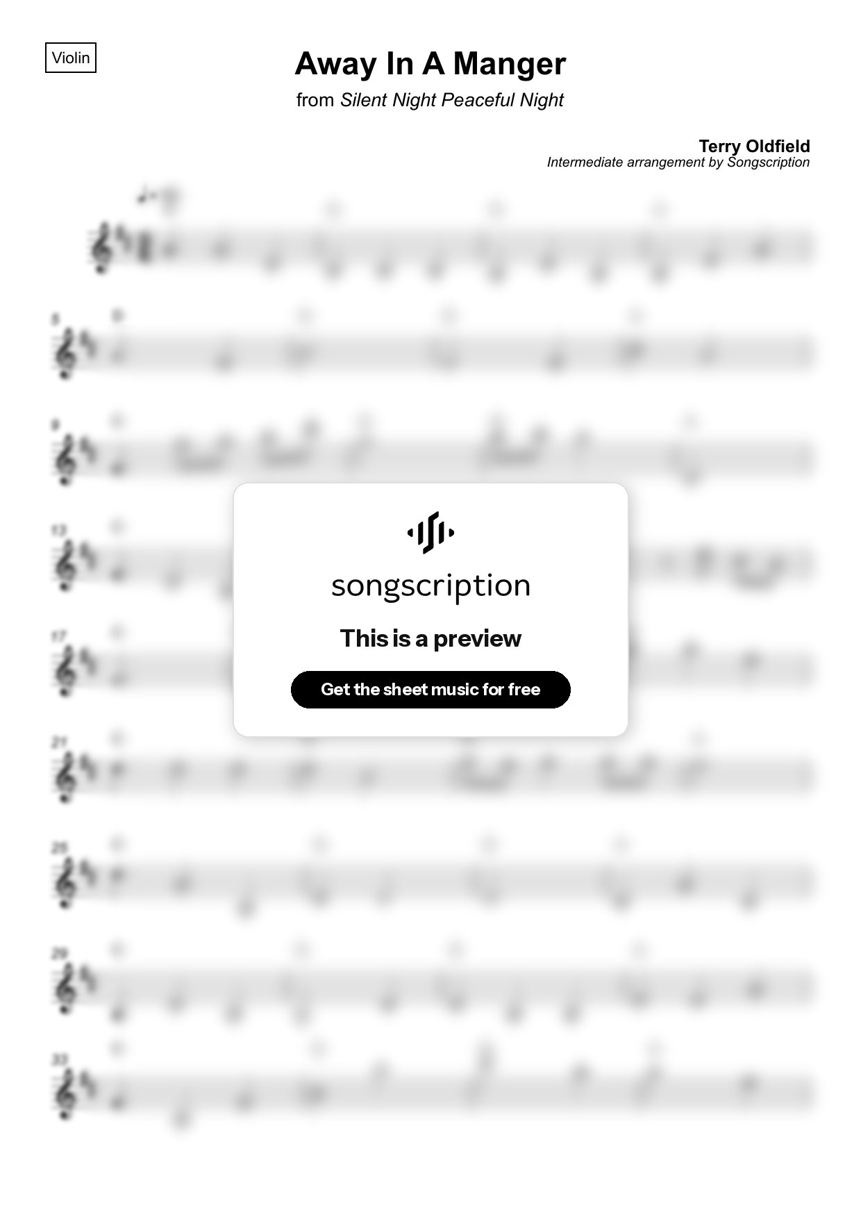 Intermediate Violin Sheet Music for "Away In A Manger" by Terry Oldfield