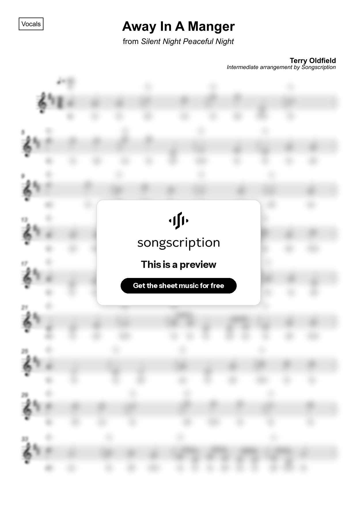 Intermediate Vocals Sheet Music for "Away In A Manger" by Terry Oldfield