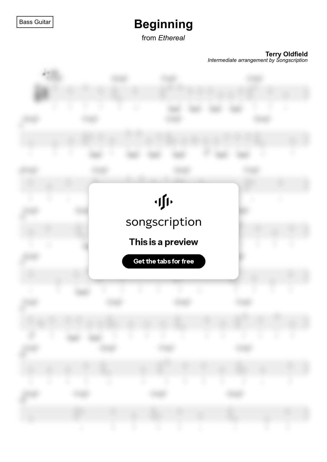 Intermediate Bass Guitar Tabs for "Beginning" by Terry Oldfield