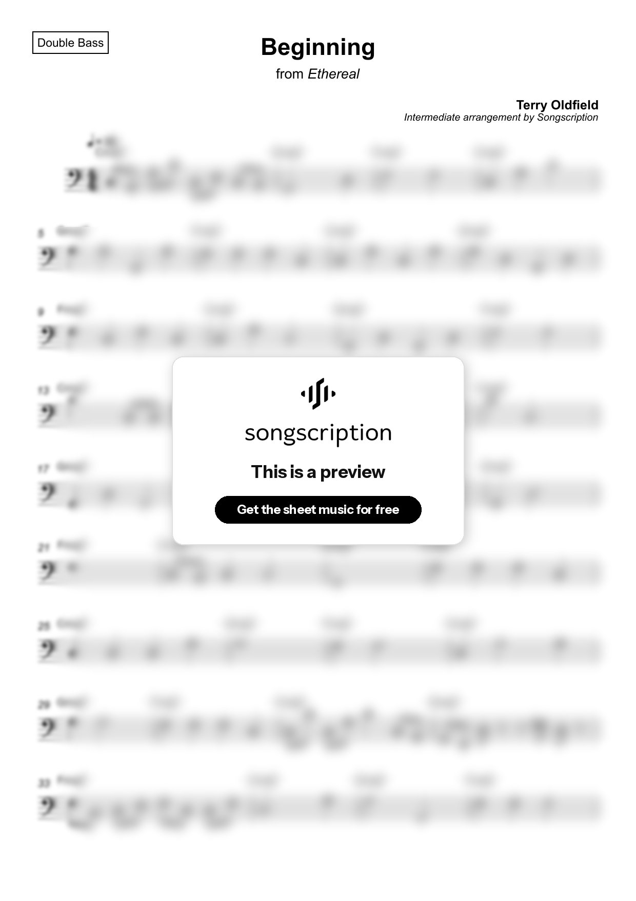 Intermediate Double Bass Sheet Music for "Beginning" by Terry Oldfield