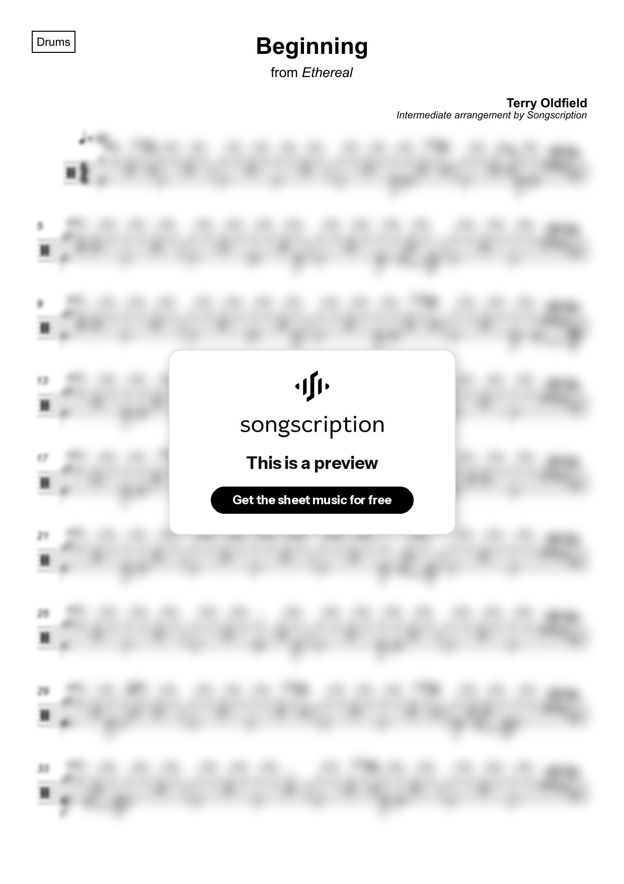 Intermediate Drums Sheet Music for "Beginning" by Terry Oldfield