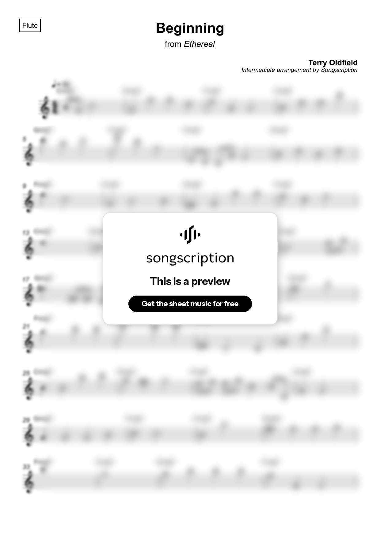 Intermediate Flute Sheet Music for "Beginning" by Terry Oldfield