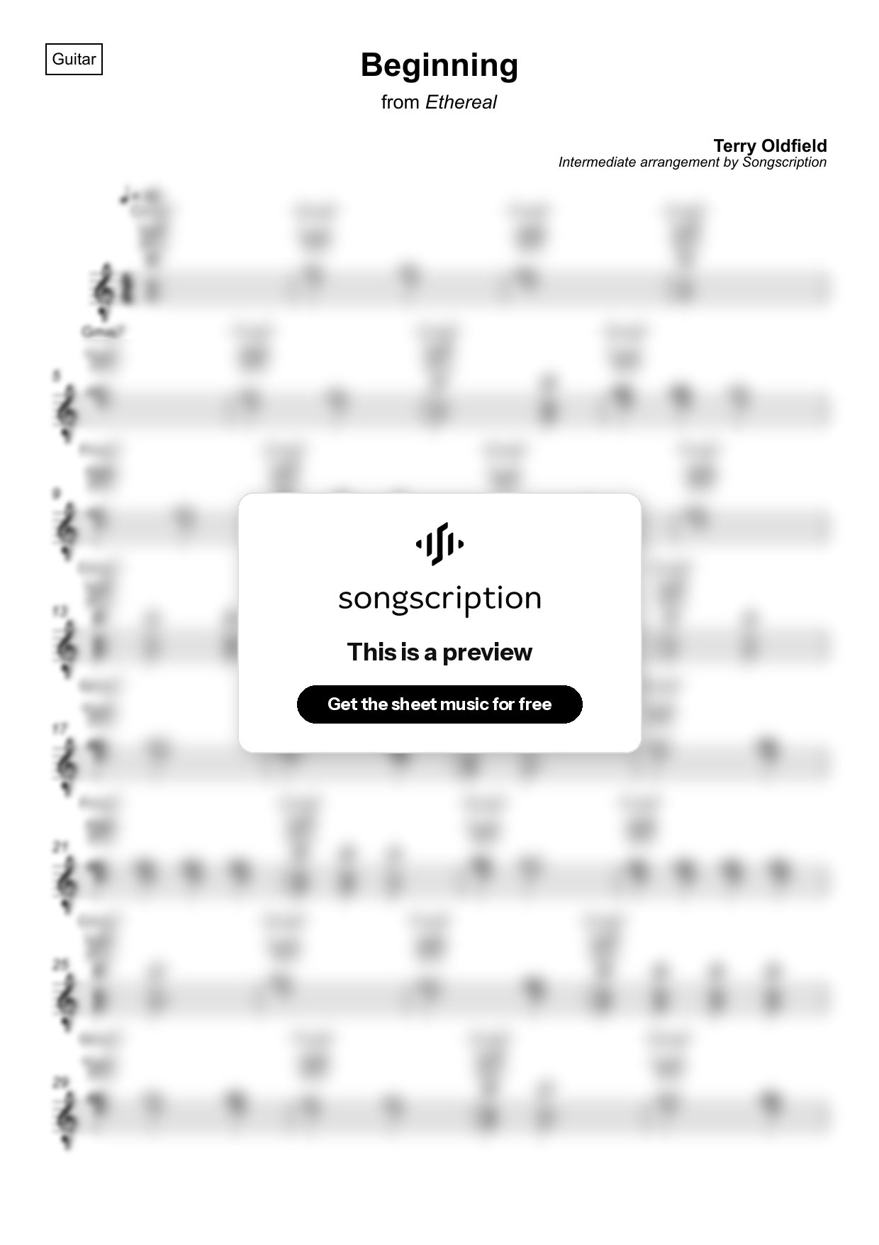 Intermediate Acoustic Guitar Sheet Music for "Beginning" by Terry Oldfield