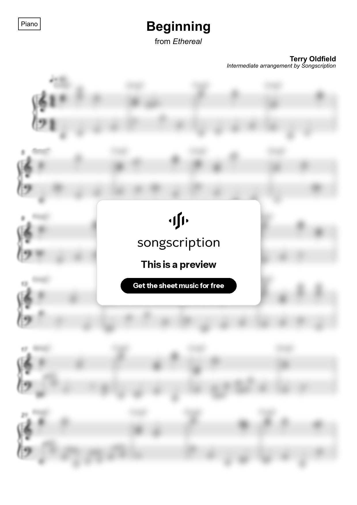 Intermediate Piano Sheet Music for "Beginning" by Terry Oldfield