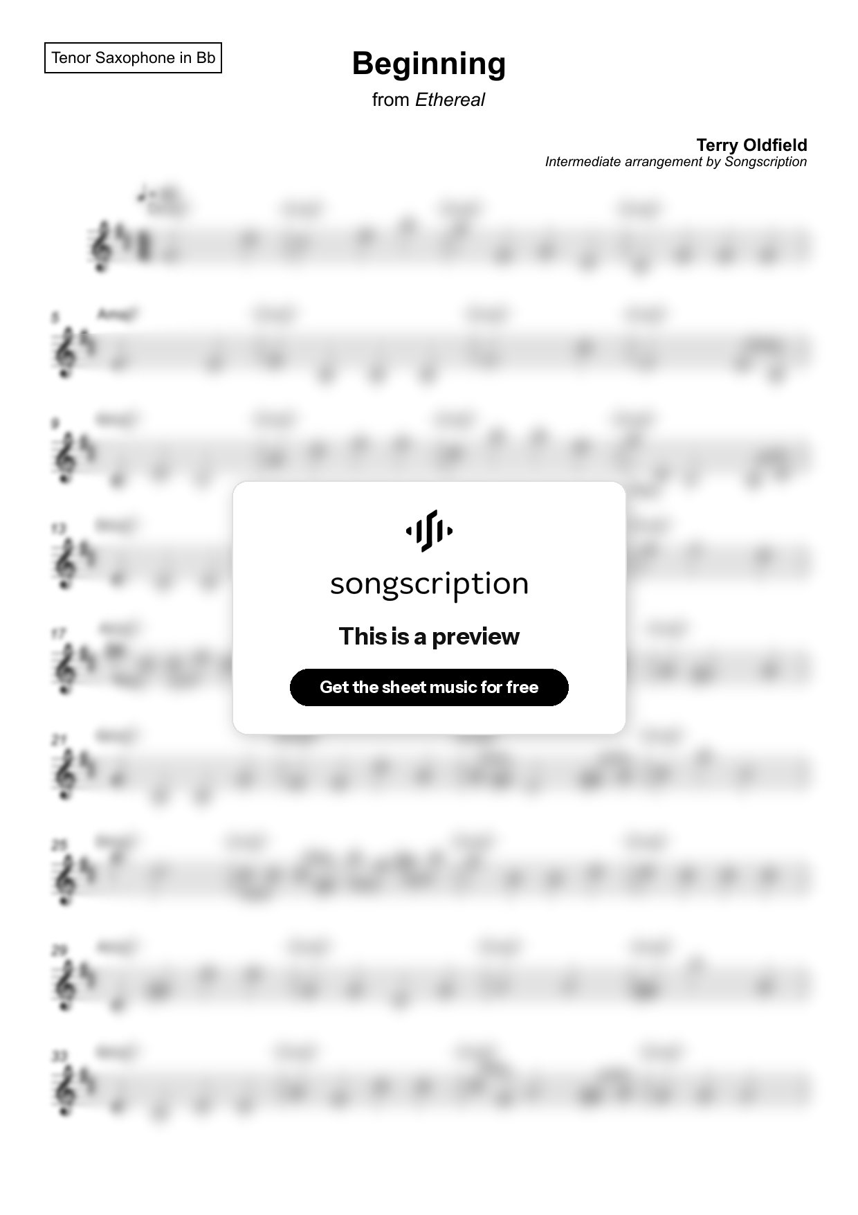 Intermediate Tenor Sax Sheet Music for "Beginning" by Terry Oldfield
