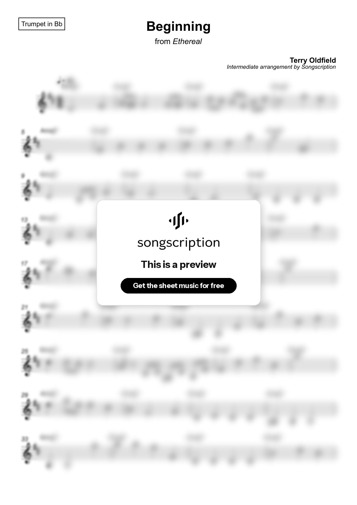 Intermediate Trumpet Sheet Music for "Beginning" by Terry Oldfield