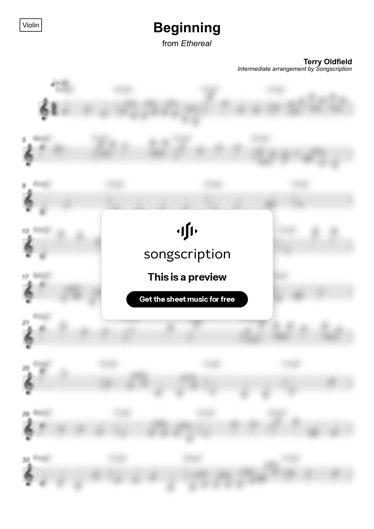 Intermediate Violin Sheet Music for "Beginning" by Terry Oldfield